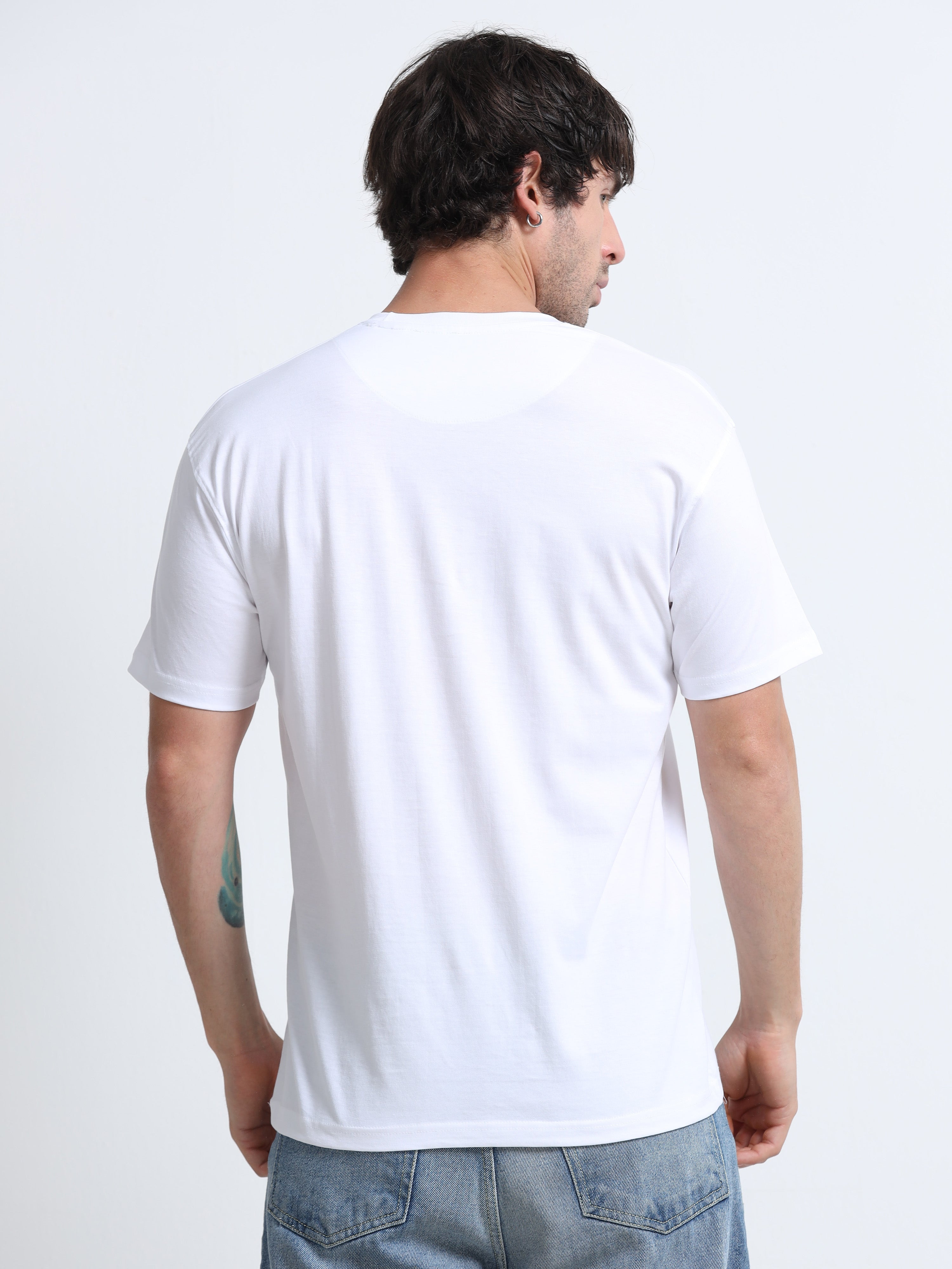 White Round Neck T-Shirt - 100% Cotton Bio Wash