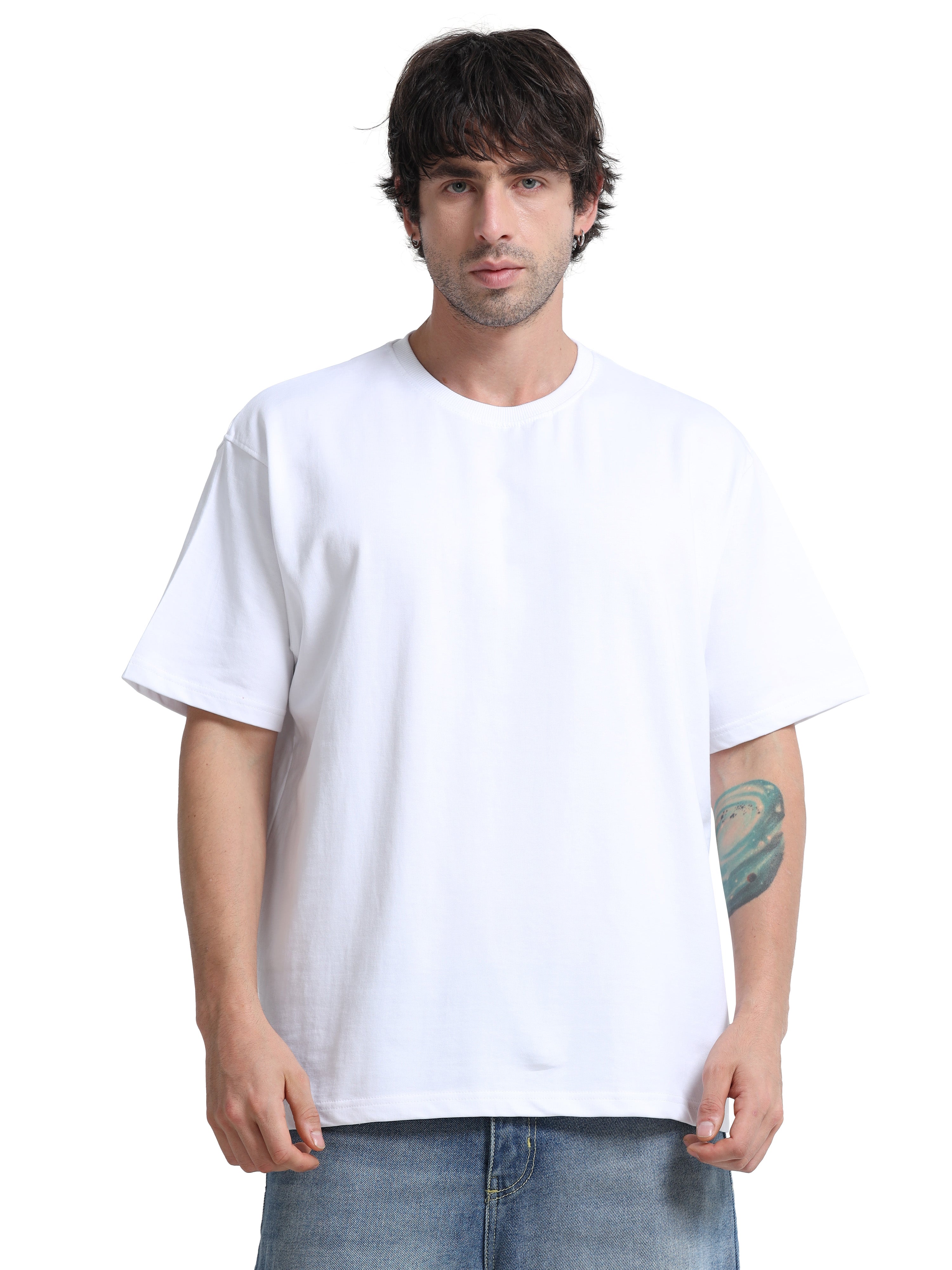 White Oversized T-Shirt - 100% Cotton Bio Wash Terry