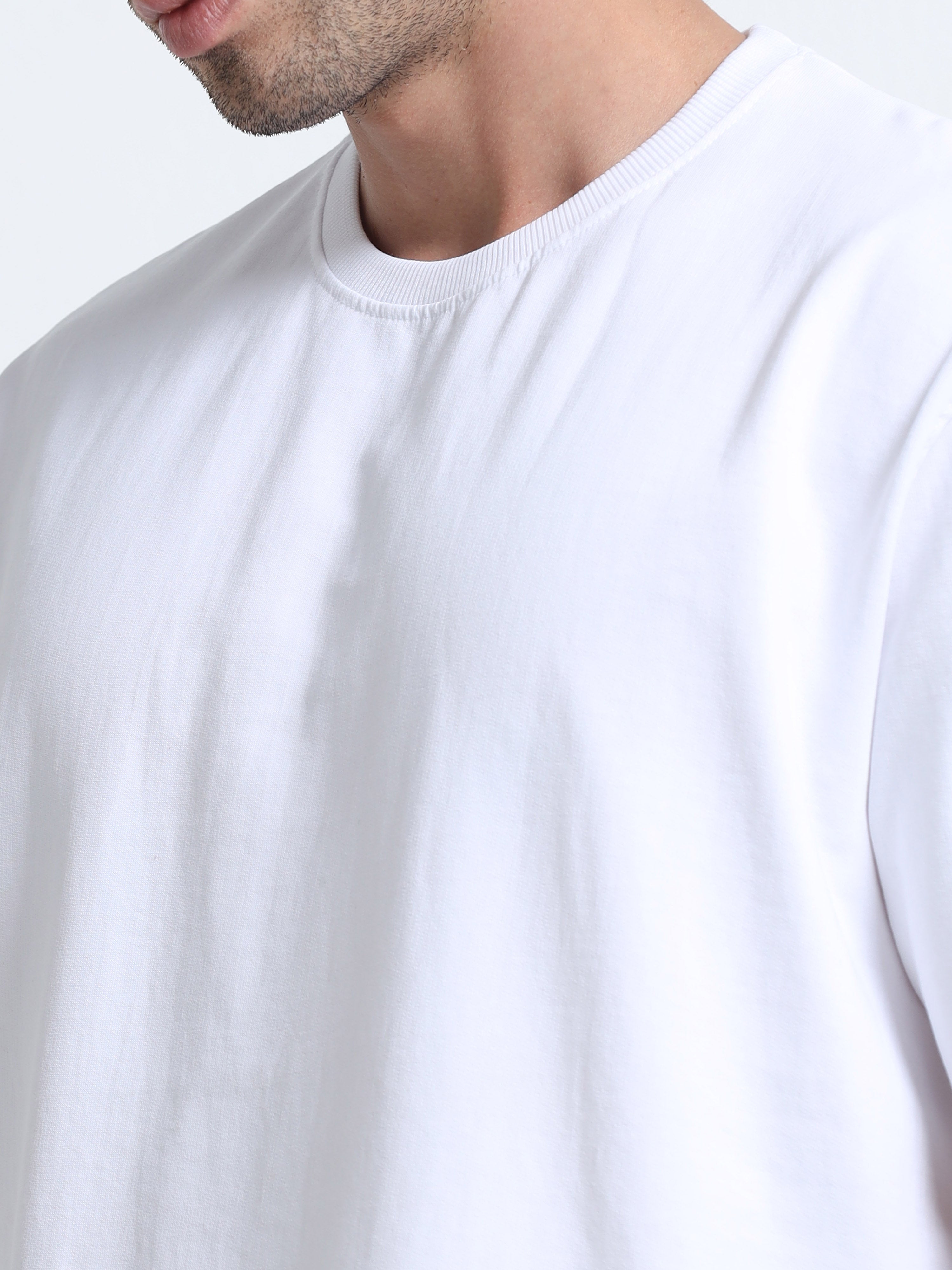 White Oversized T-Shirt - 100% Cotton Bio Wash Terry