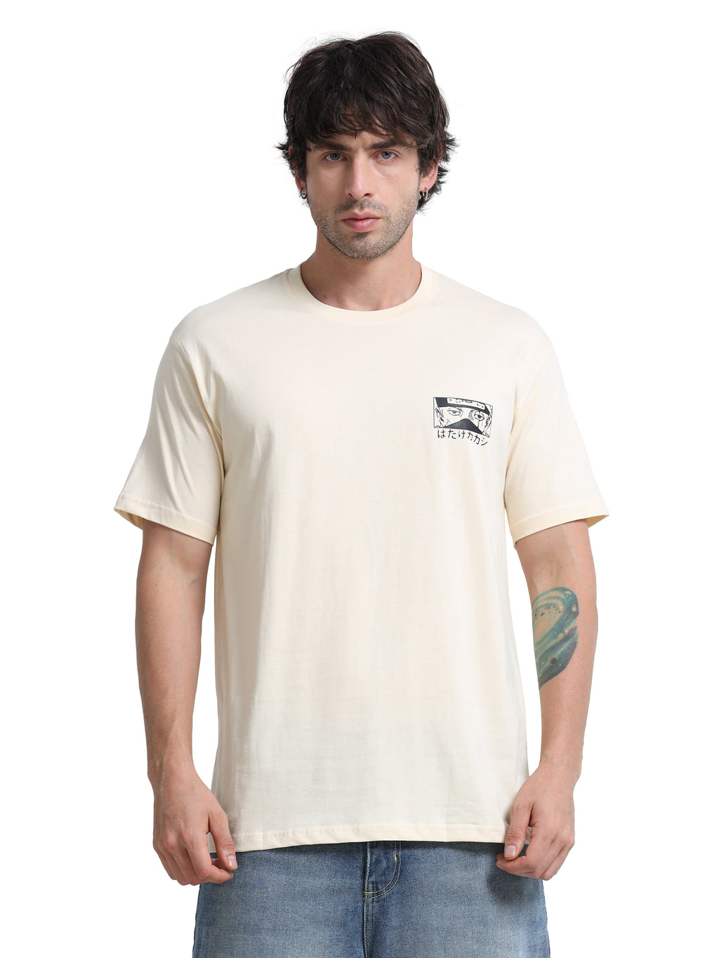 Cream Round Neck T-Shirt - 100% Cotton Bio Wash