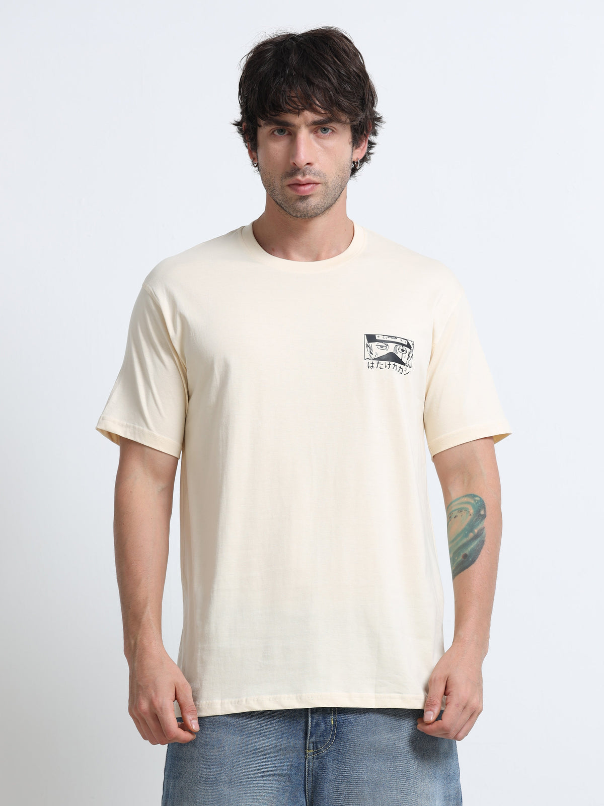 Cream Round Neck T-Shirt - 100% Cotton Bio Wash