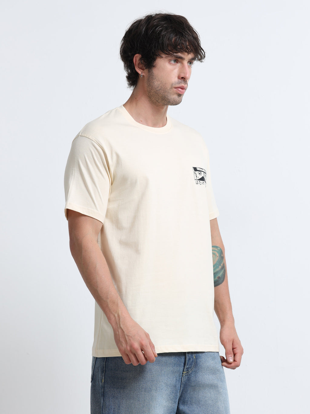 Cream Round Neck T-Shirt - 100% Cotton Bio Wash