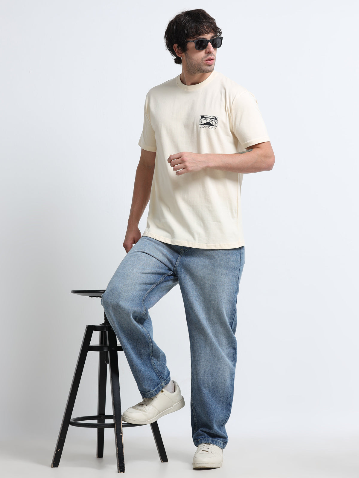 Cream Round Neck T-Shirt - 100% Cotton Bio Wash
