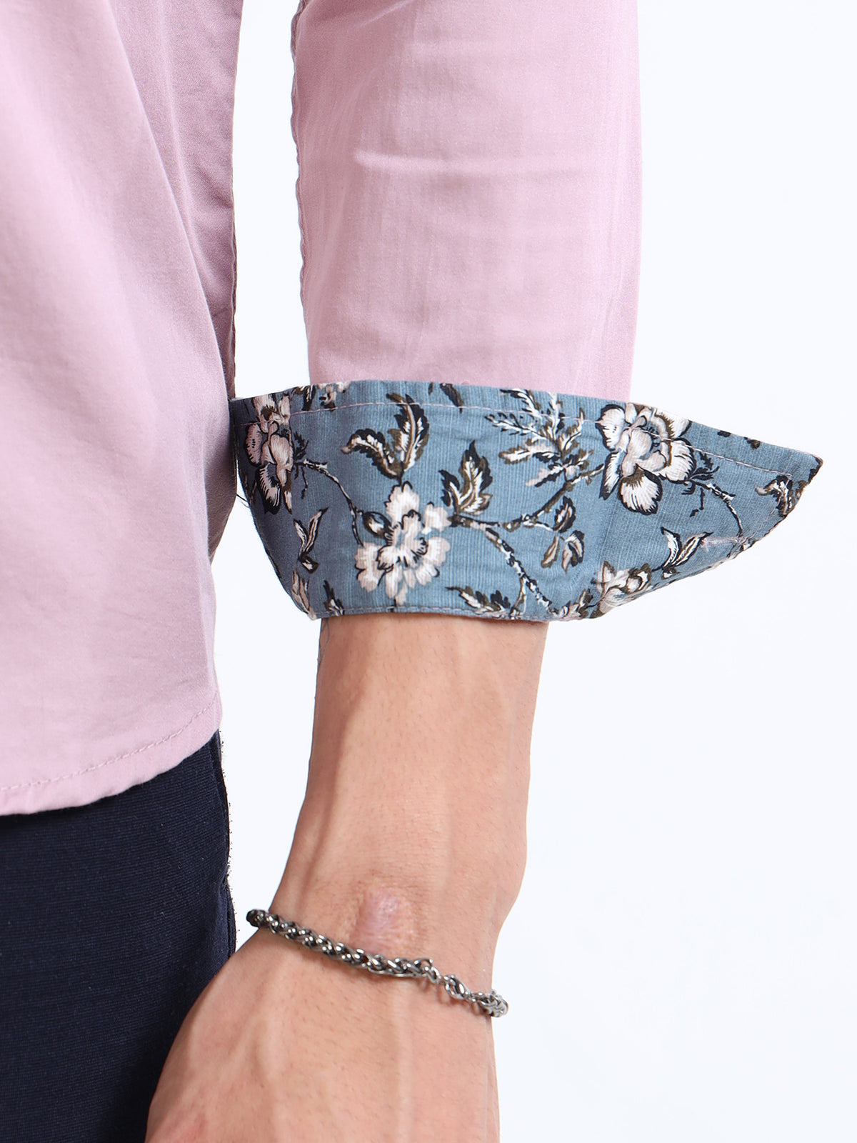Men’s Mauve Slim-Fit Cotton Shirt with Embroidered Deer Motif