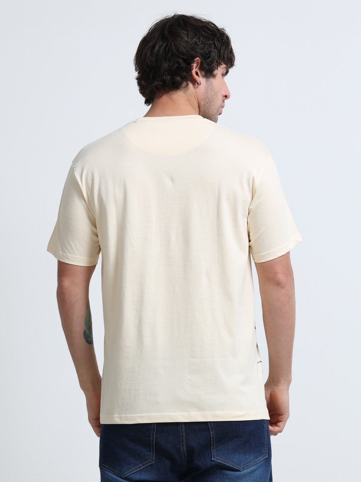 Cream Round Neck T-Shirt - 100% Cotton Bio Wash