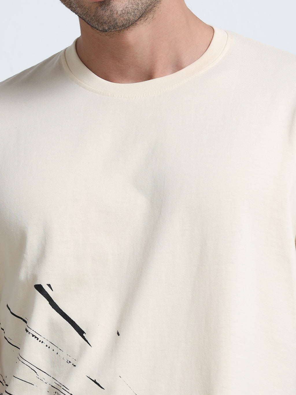 Cream Round Neck T-Shirt - 100% Cotton Bio Wash