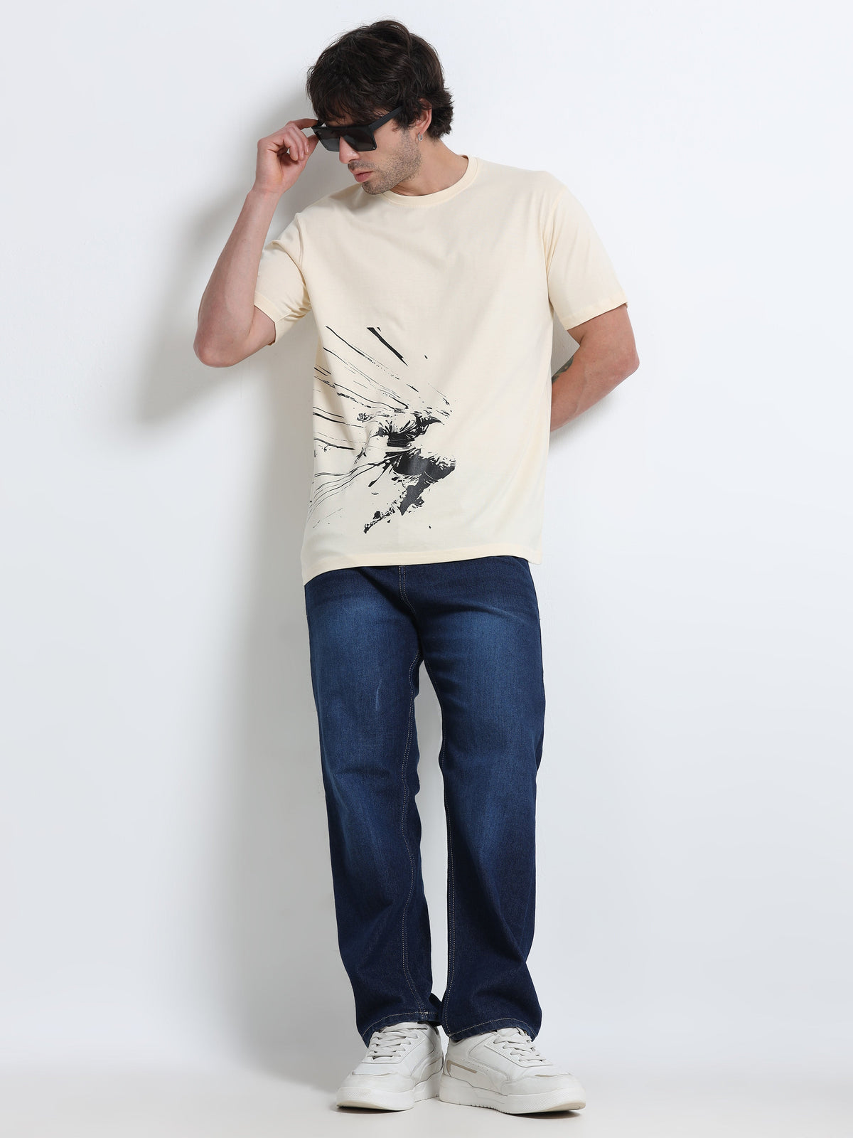 Cream Round Neck T-Shirt - 100% Cotton Bio Wash