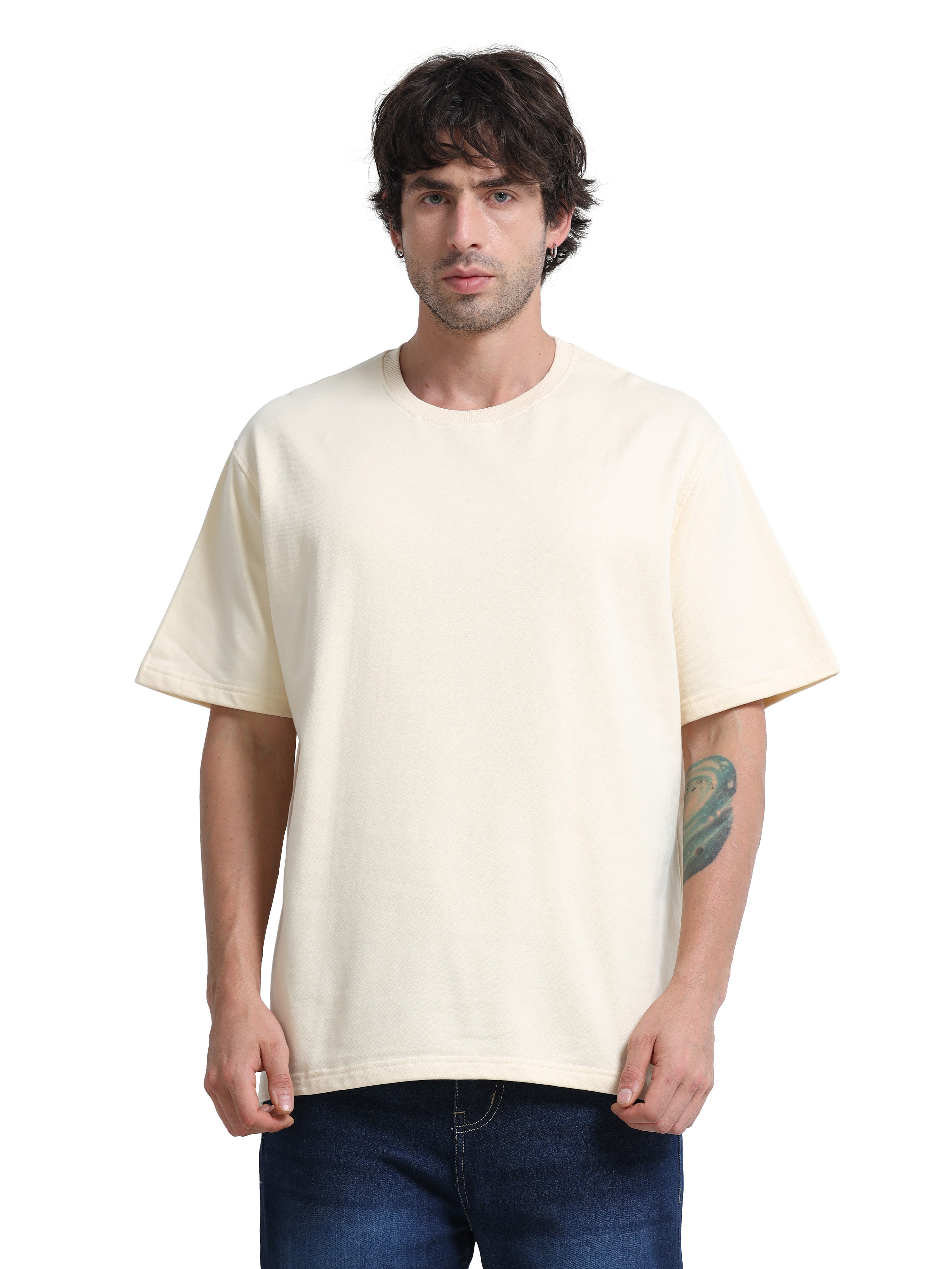 Cream Oversized T-Shirt - 100% Cotton Bio Wash Terry