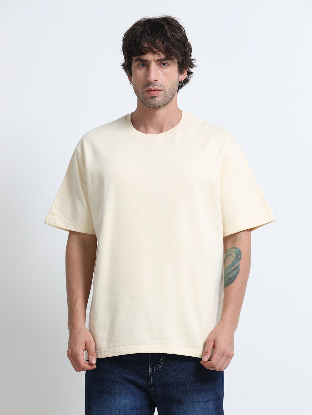 Cream Oversized T-Shirt - 100% Cotton Bio Wash Terry