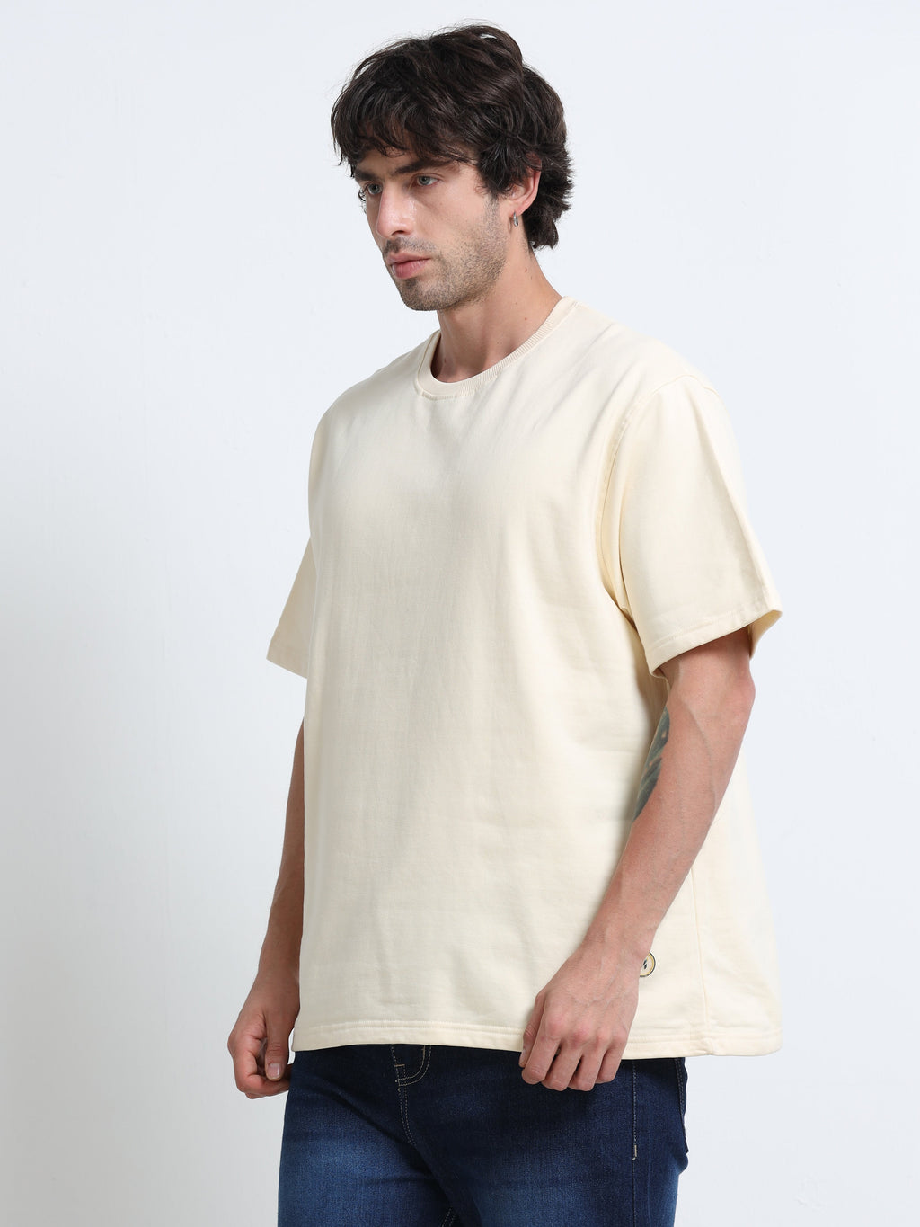 Cream Oversized T-Shirt - 100% Cotton Bio Wash Terry