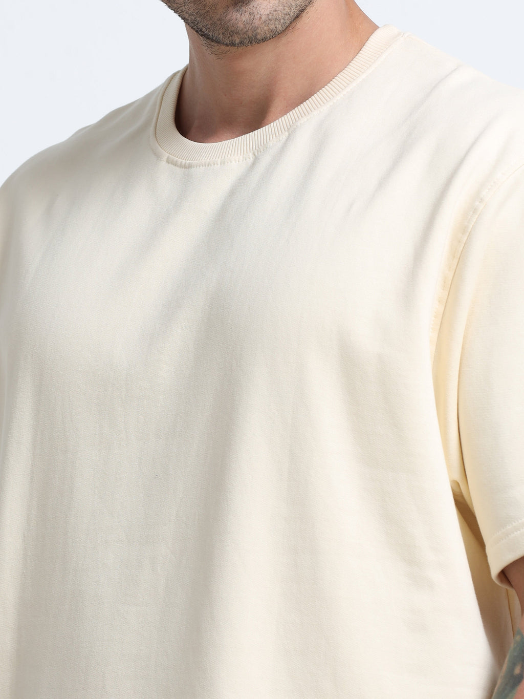 Cream Oversized T-Shirt - 100% Cotton Bio Wash Terry