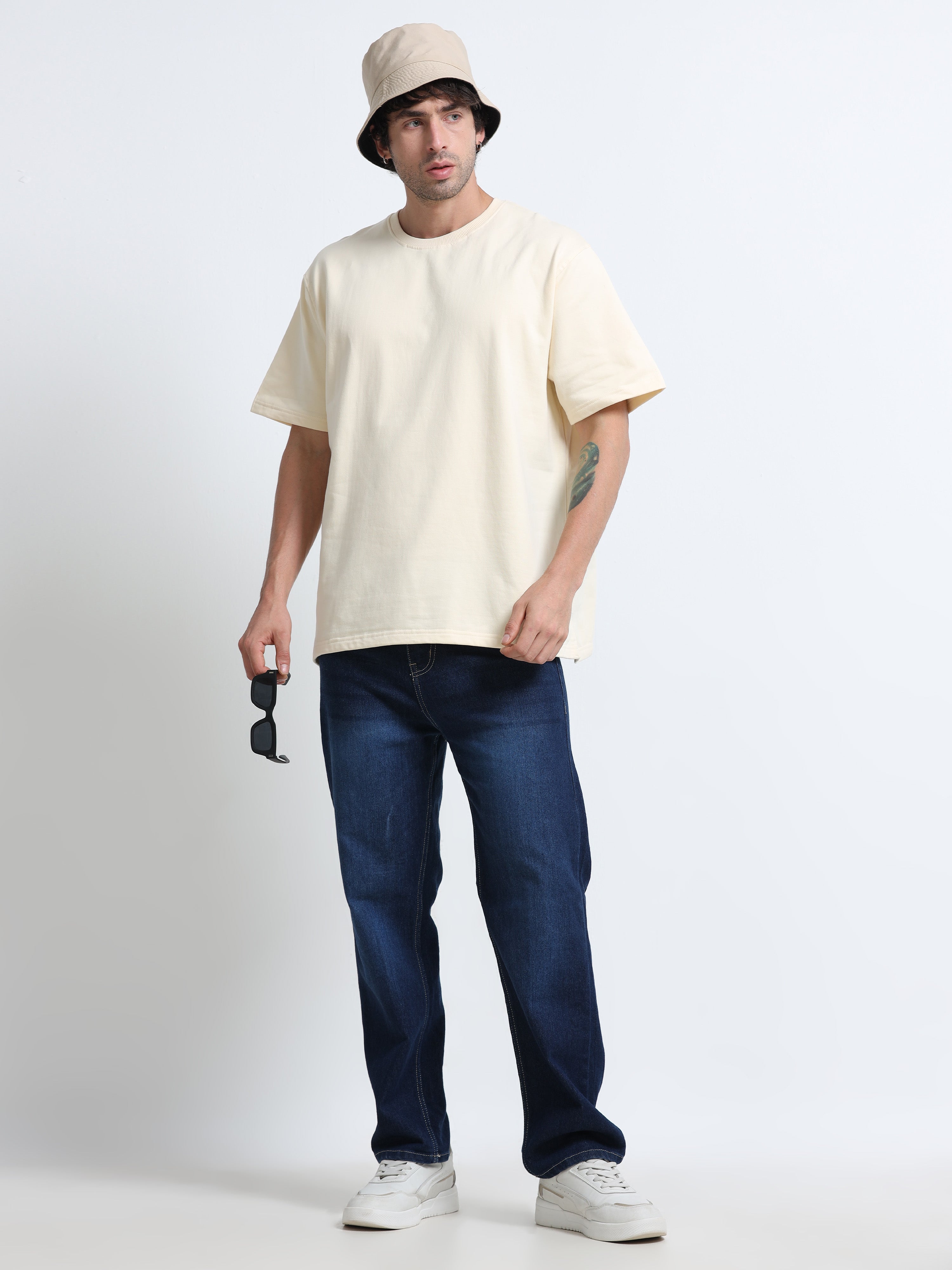 Cream Oversized T-Shirt - 100% Cotton Bio Wash Terry