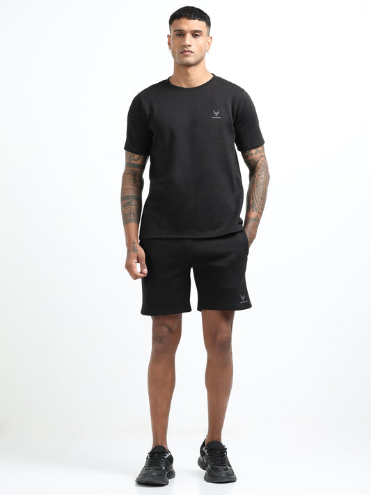 Men’s Black Co-ord Set | Short Sleeve T-Shirt & Shorts Set | Cotton Poly Gym, Travel & Casual Wear | Matching Summer Co-ord for Men