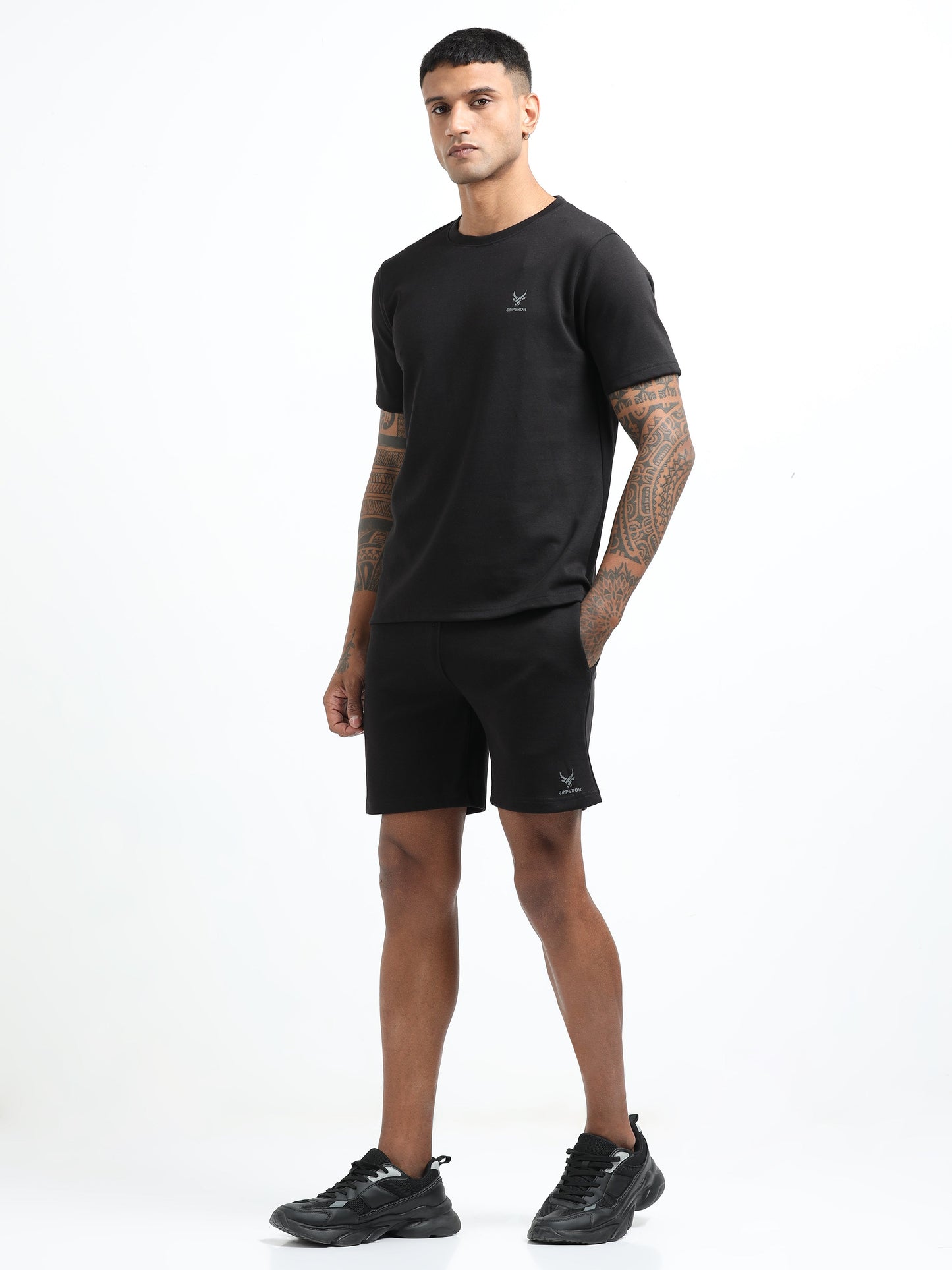 Men’s Black Co-ord Set | Short Sleeve T-Shirt & Shorts Set | Cotton Poly Gym, Travel & Casual Wear | Matching Summer Co-ord for Men