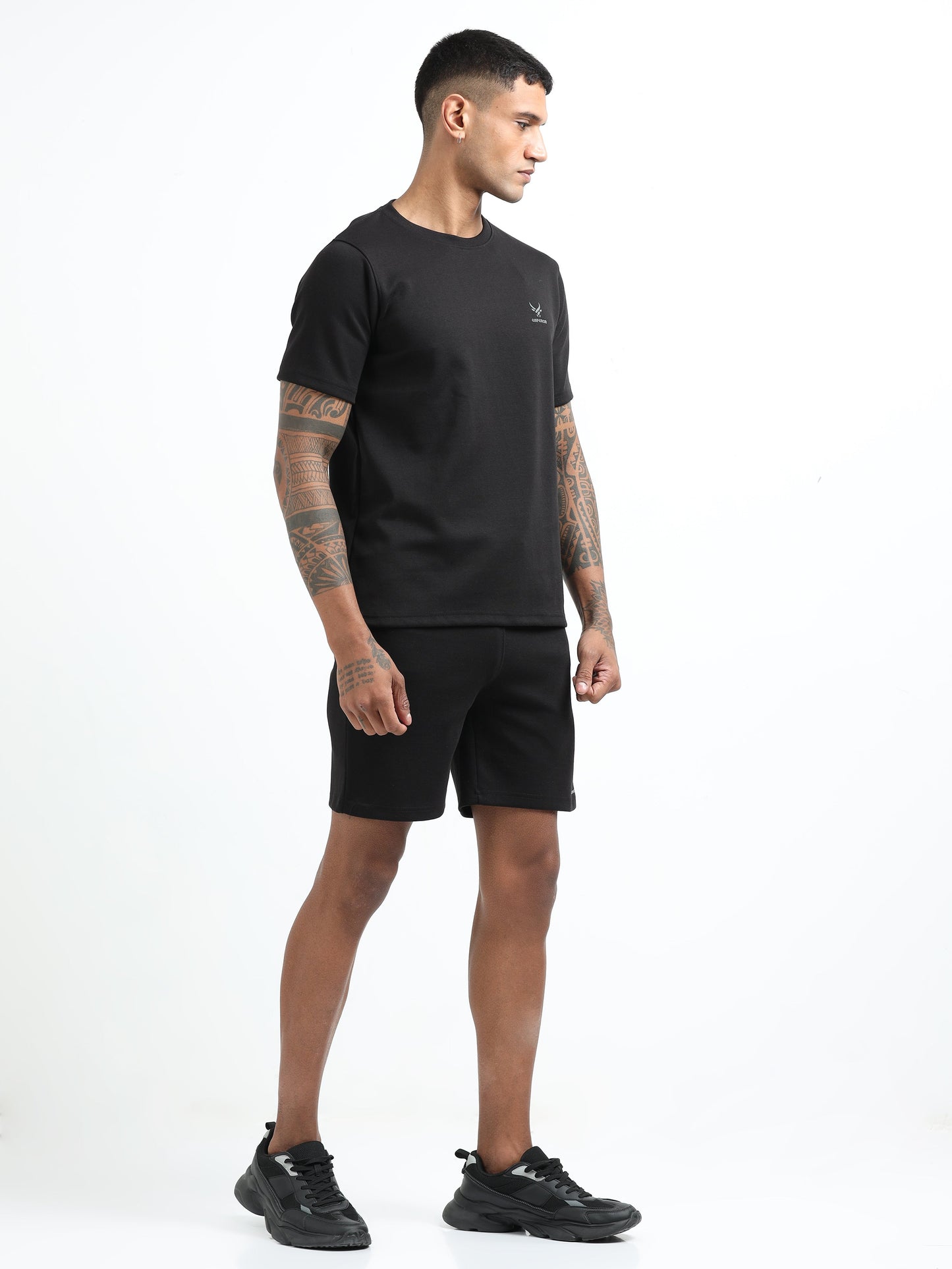 Men’s Black Co-ord Set | Short Sleeve T-Shirt & Shorts Set | Cotton Poly Gym, Travel & Casual Wear | Matching Summer Co-ord for Men