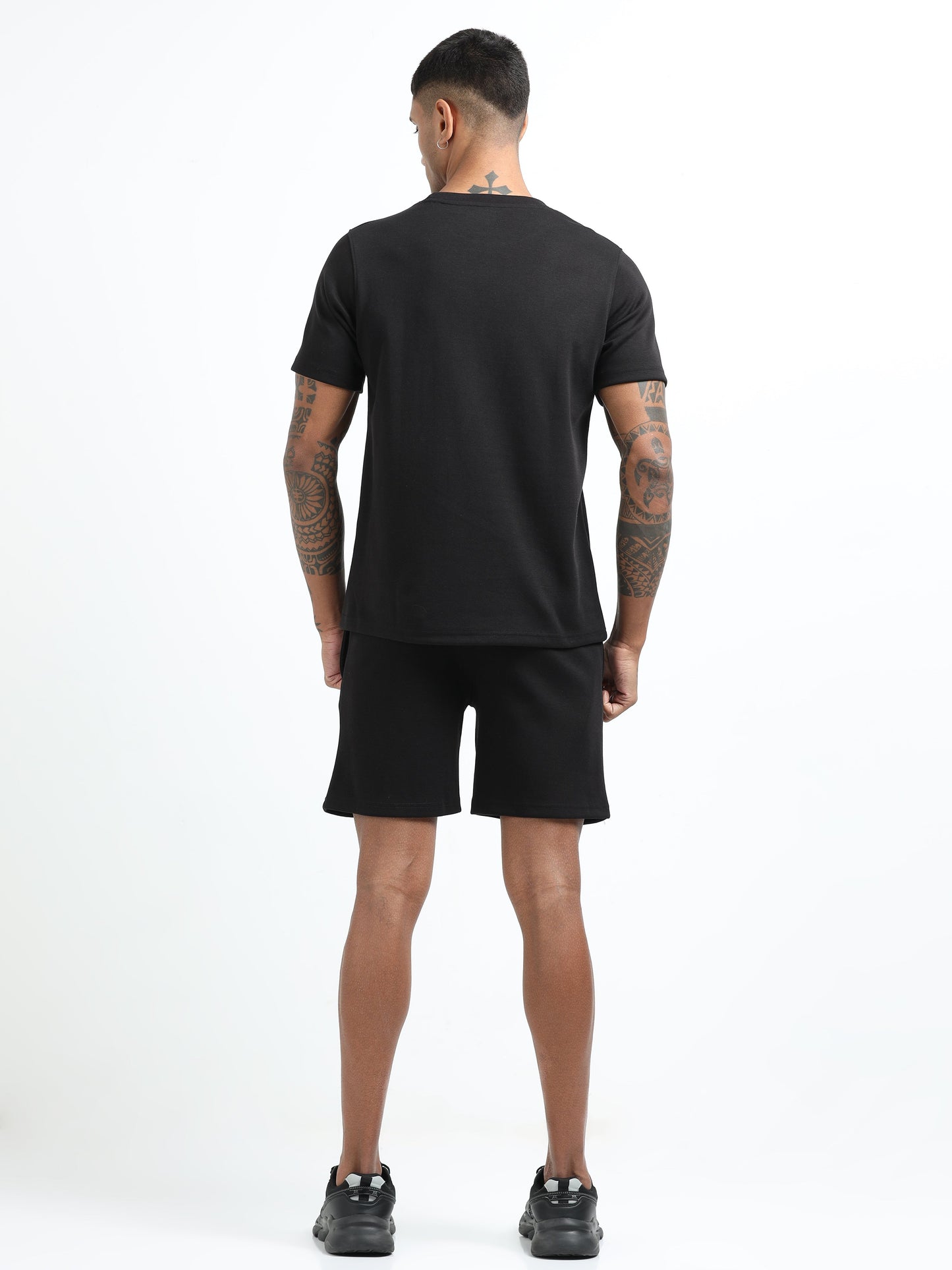Men’s Black Co-ord Set | Short Sleeve T-Shirt & Shorts Set | Cotton Poly Gym, Travel & Casual Wear | Matching Summer Co-ord for Men