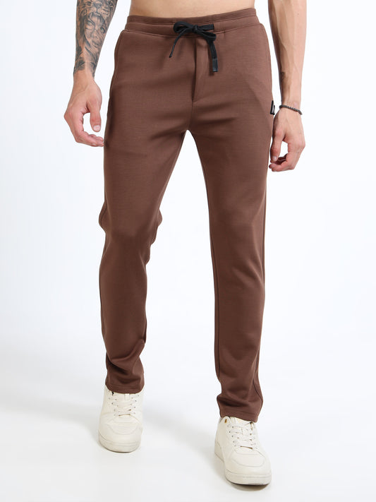 Men’s Coffee Brown Slim Fit Joggers with Adjustable Drawstring Waist & Utility Pockets