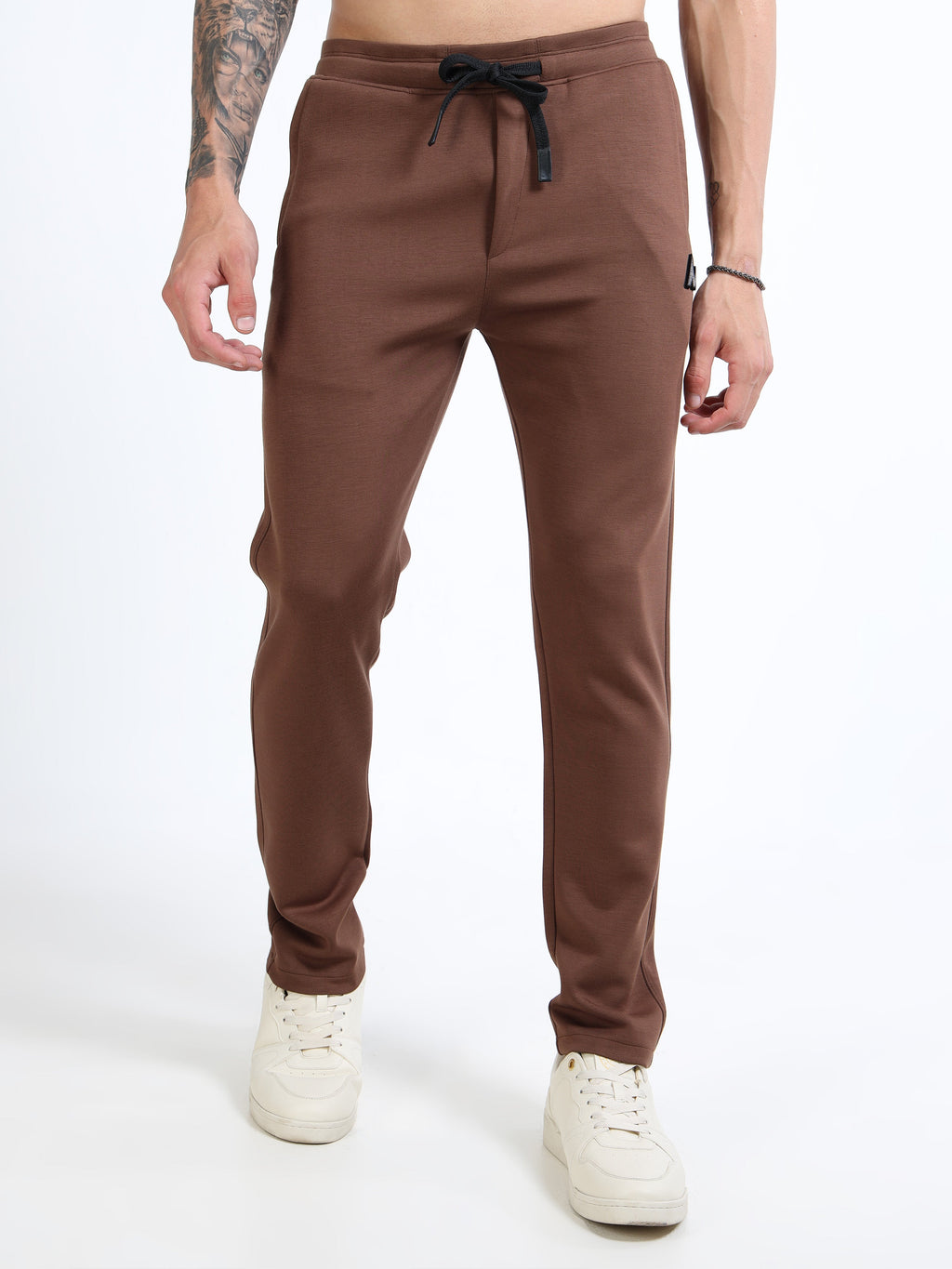 Men’s Coffee Brown Slim Fit Joggers with Adjustable Drawstring Waist & Utility Pockets
