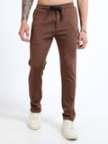 Men’s Coffee Brown Slim Fit Joggers with Adjustable Drawstring Waist & Utility Pockets