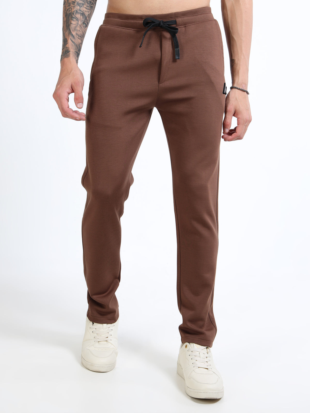 Men’s Coffee Brown Slim Fit Joggers with Adjustable Drawstring Waist & Utility Pockets