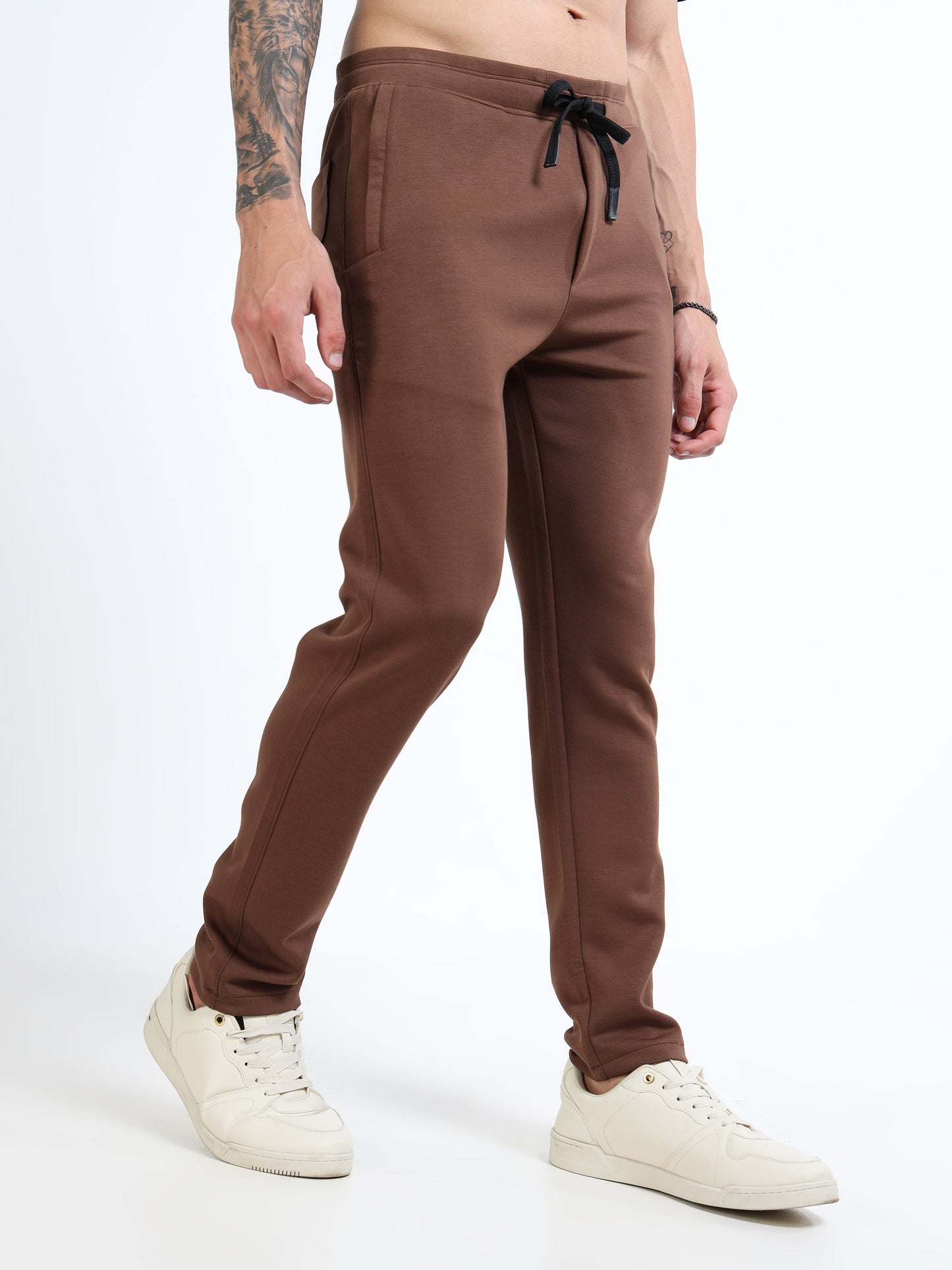 Men’s Coffee Brown Slim Fit Joggers with Adjustable Drawstring Waist & Utility Pockets