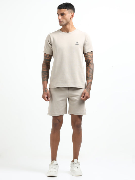 Men’s Beige Co-ord Set – Short Sleeve T-Shirt & Shorts | Minimal Casual Wear for Daily Comfort
