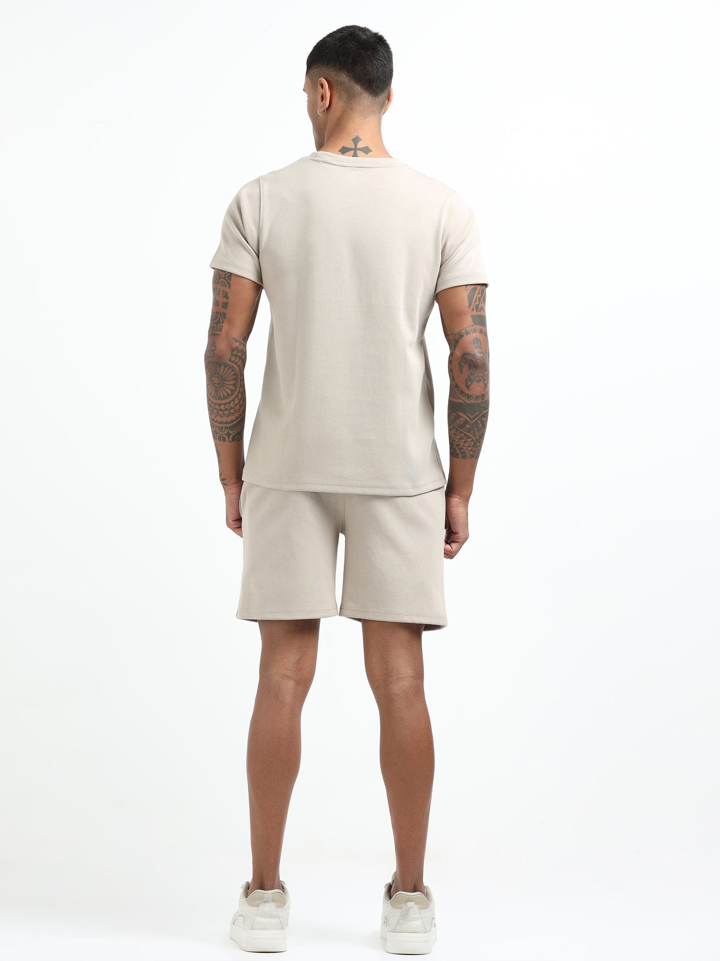 Men’s Beige Co-ord Set – Short Sleeve T-Shirt & Shorts | Minimal Casual Wear for Daily Comfort