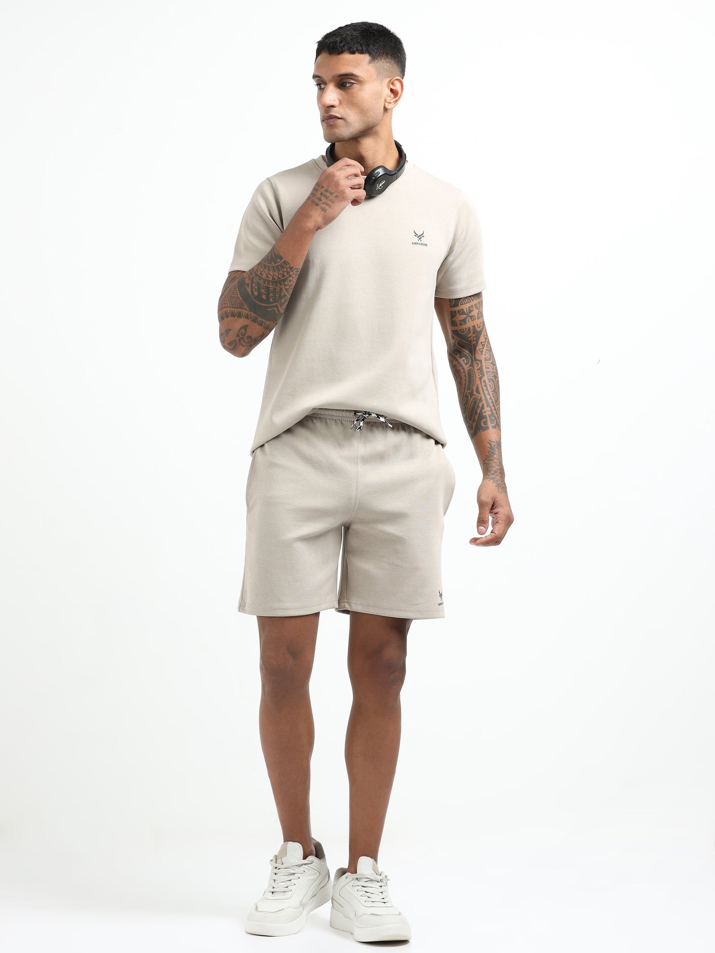 Men’s Beige Co-ord Set – Short Sleeve T-Shirt & Shorts | Minimal Casual Wear for Daily Comfort