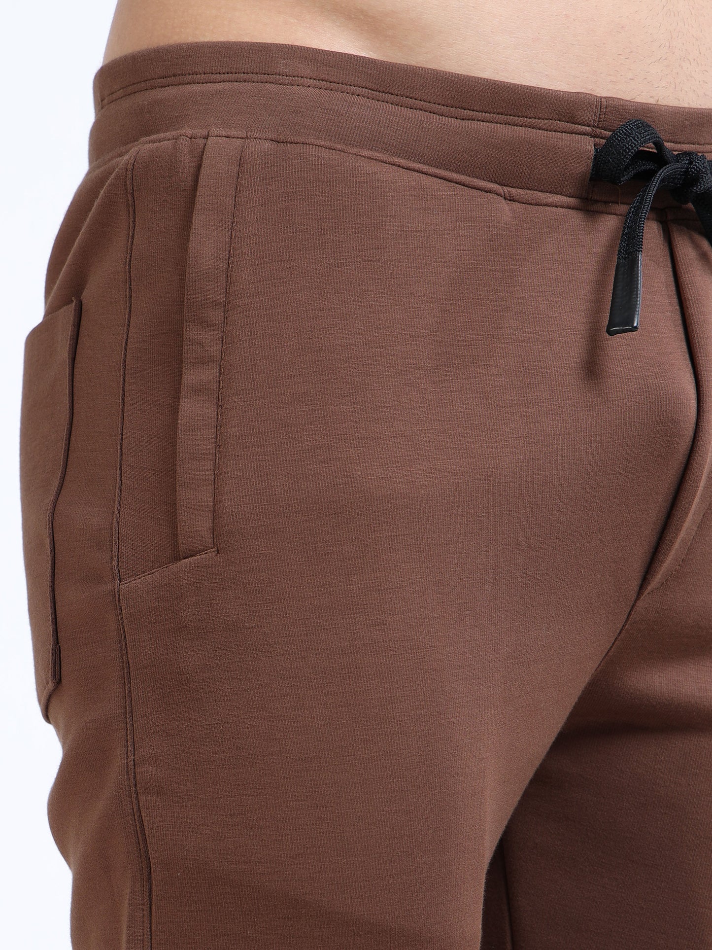 Men’s Coffee Brown Slim Fit Joggers with Adjustable Drawstring Waist & Utility Pockets