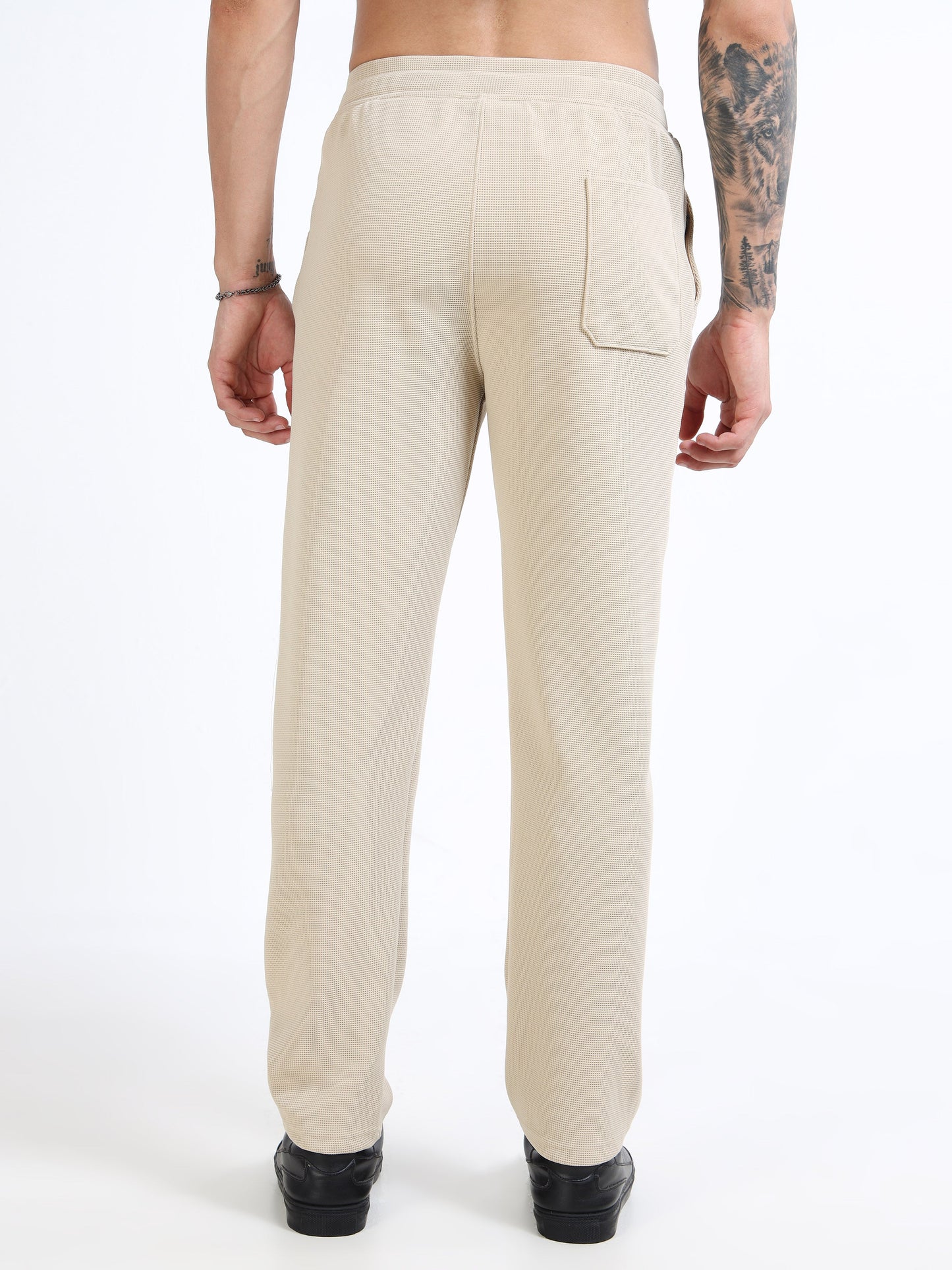 Men’s Beige Slim Fit Joggers with Adjustable Drawstring Waist & Side Pockets