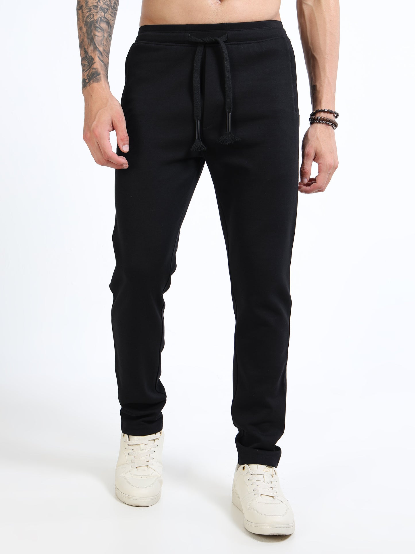 Men’s Black Slim Fit Joggers with Adjustable Drawstring Waist & Side Pockets
