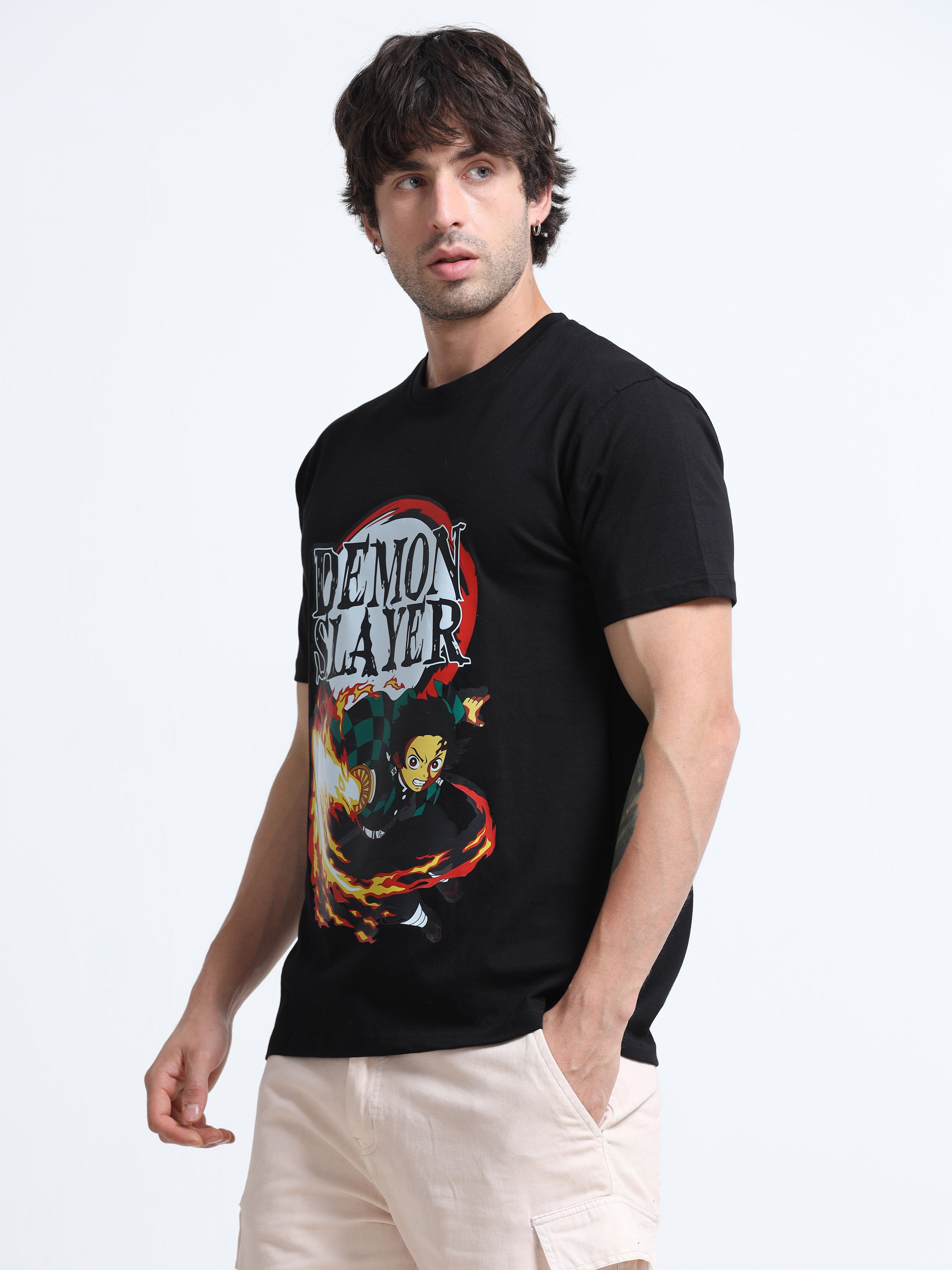 Black Round Neck T-Shirt - 100% Cotton Bio Wash