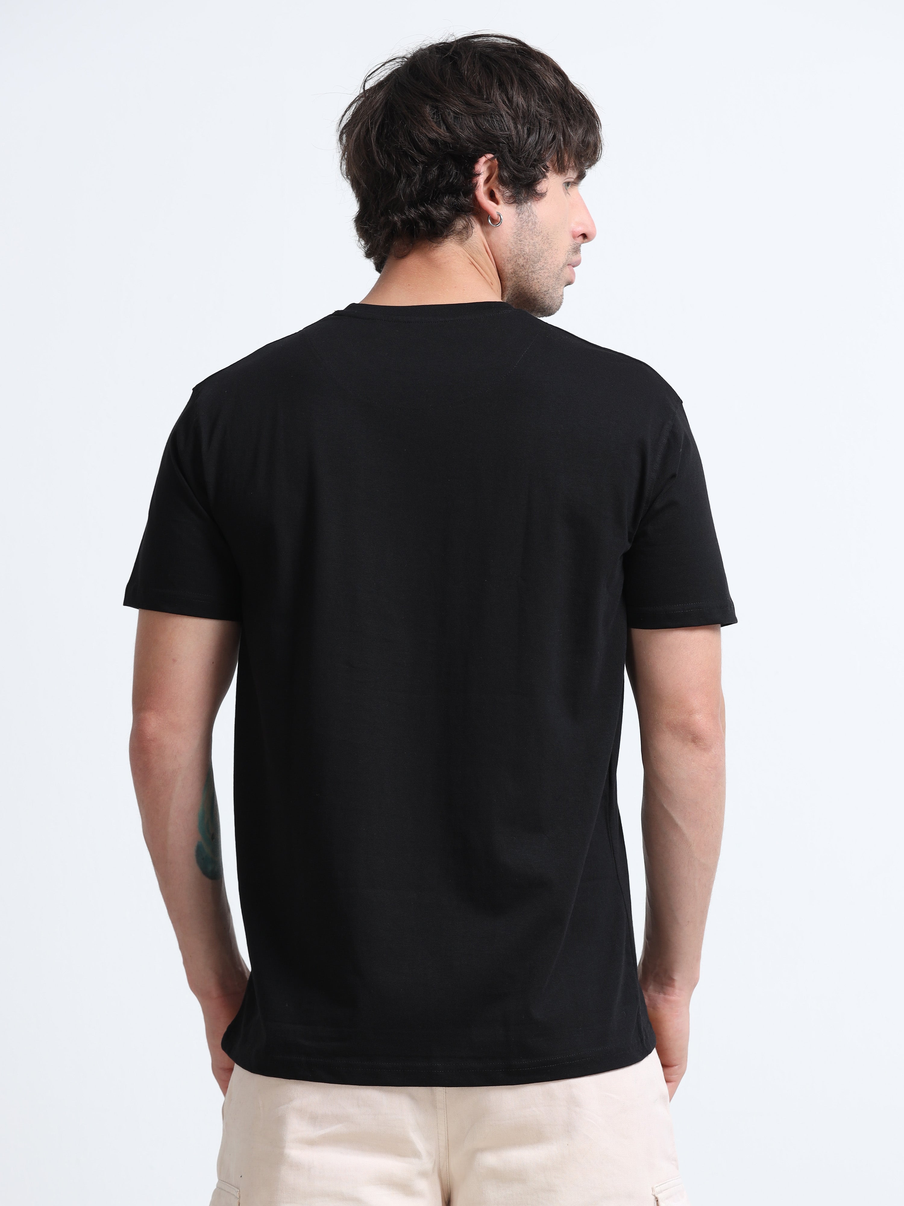 Black Round Neck T-Shirt - 100% Cotton Bio Wash