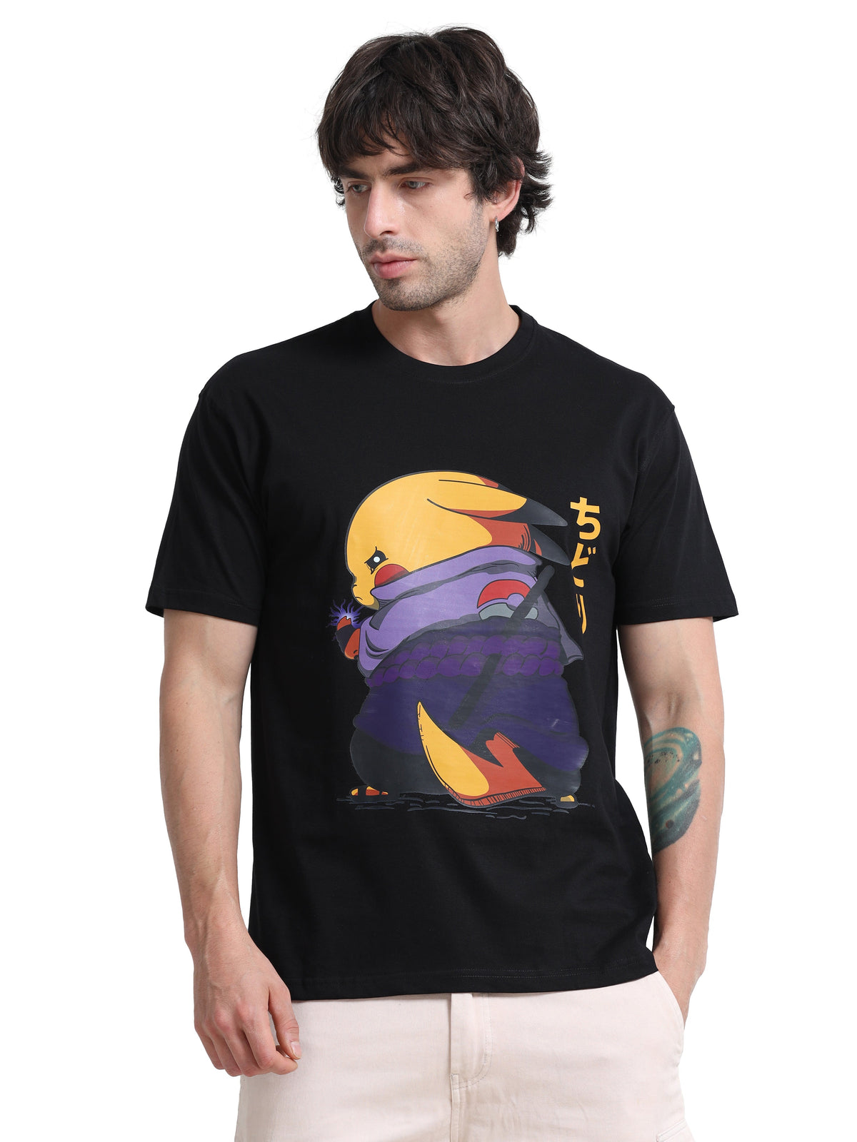 Black Round Neck T-Shirt - 100% Cotton Bio Wash
