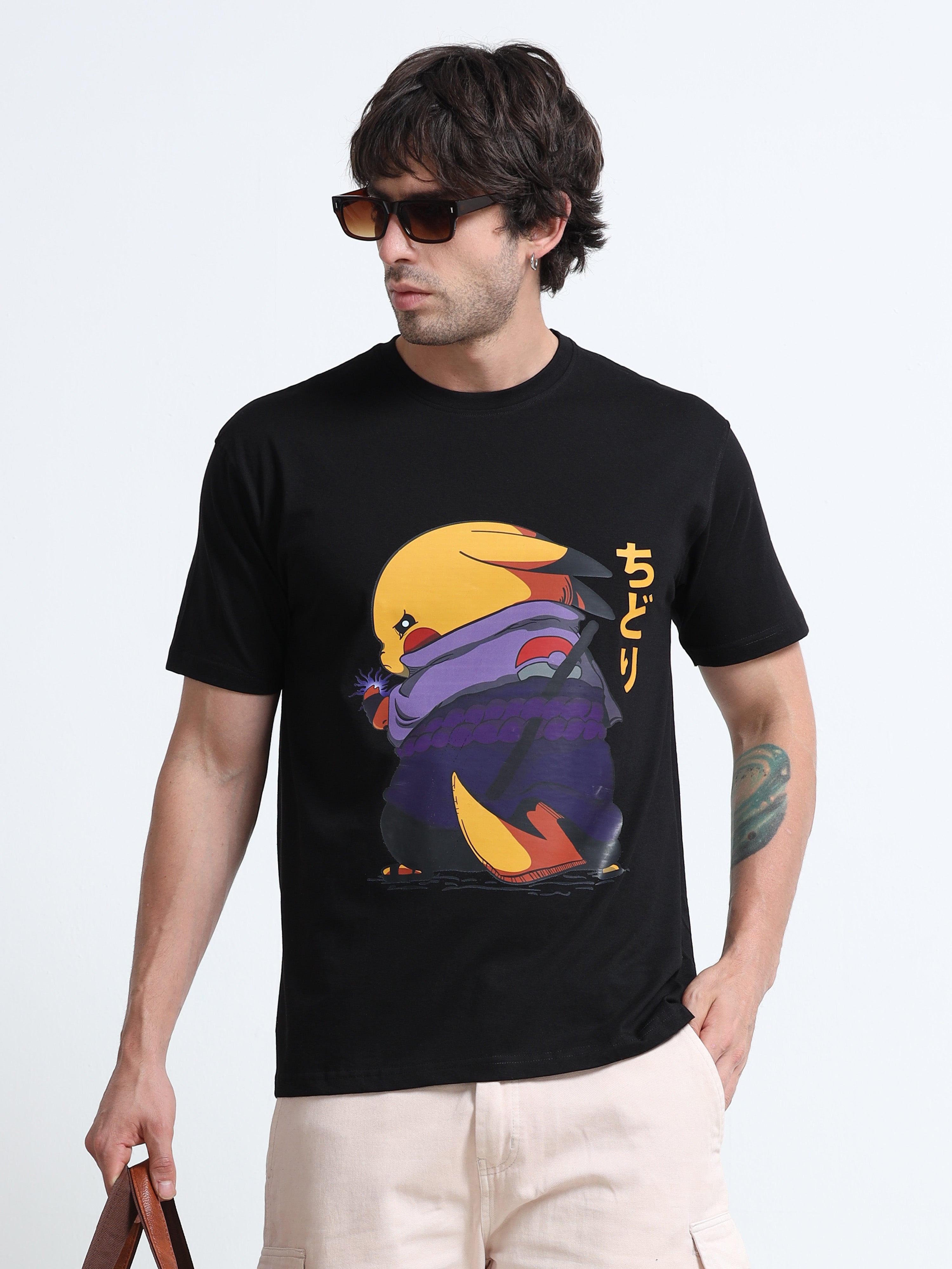 Black Round Neck T-Shirt - 100% Cotton Bio Wash