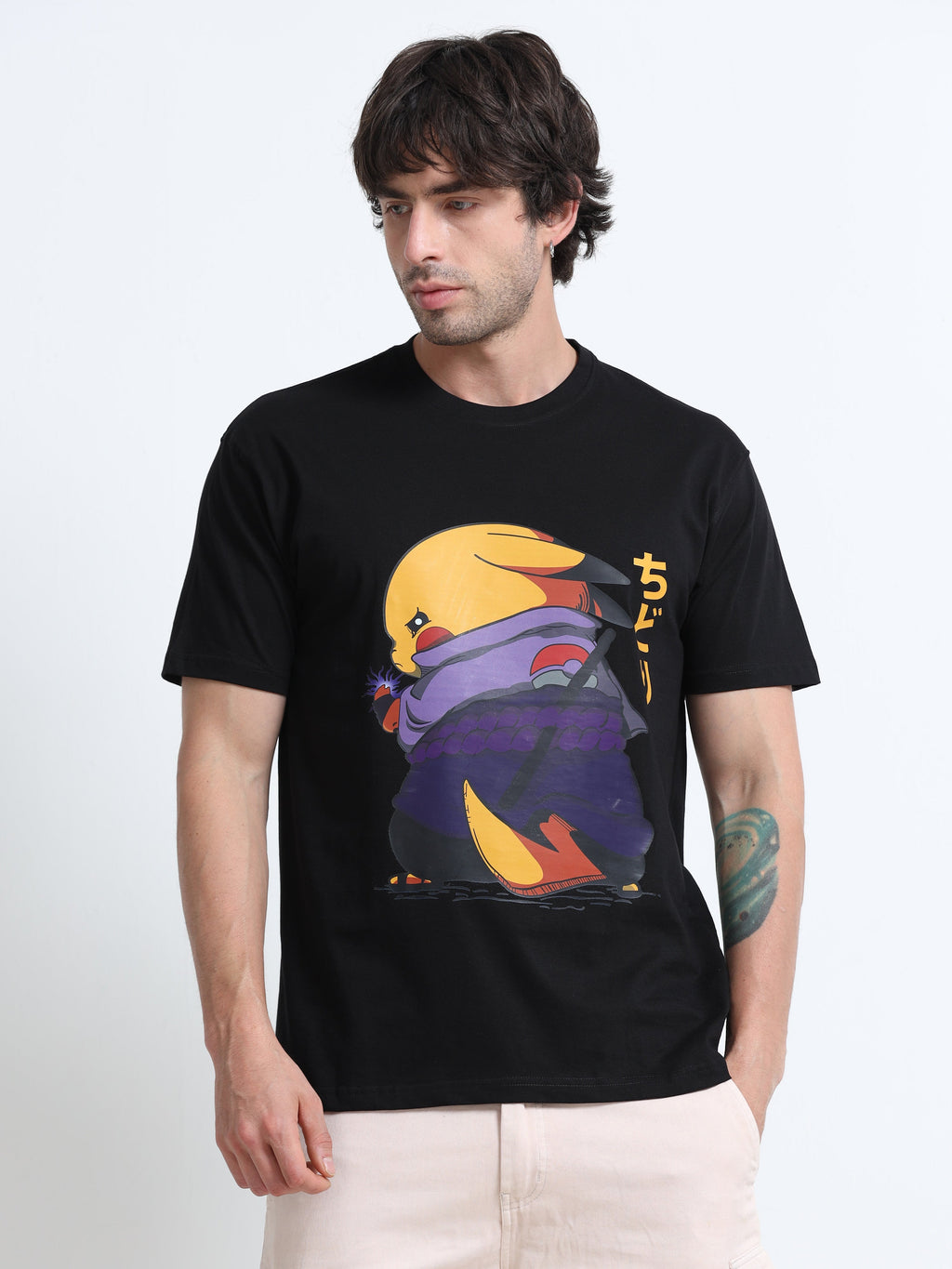 Black Round Neck T-Shirt - 100% Cotton Bio Wash