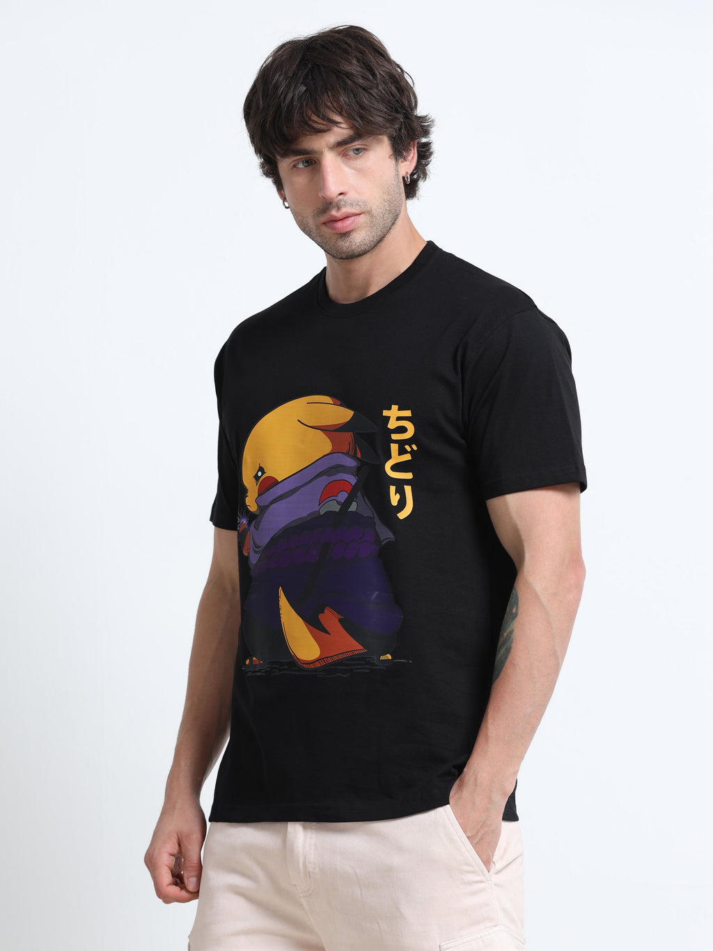 Black Round Neck T-Shirt - 100% Cotton Bio Wash