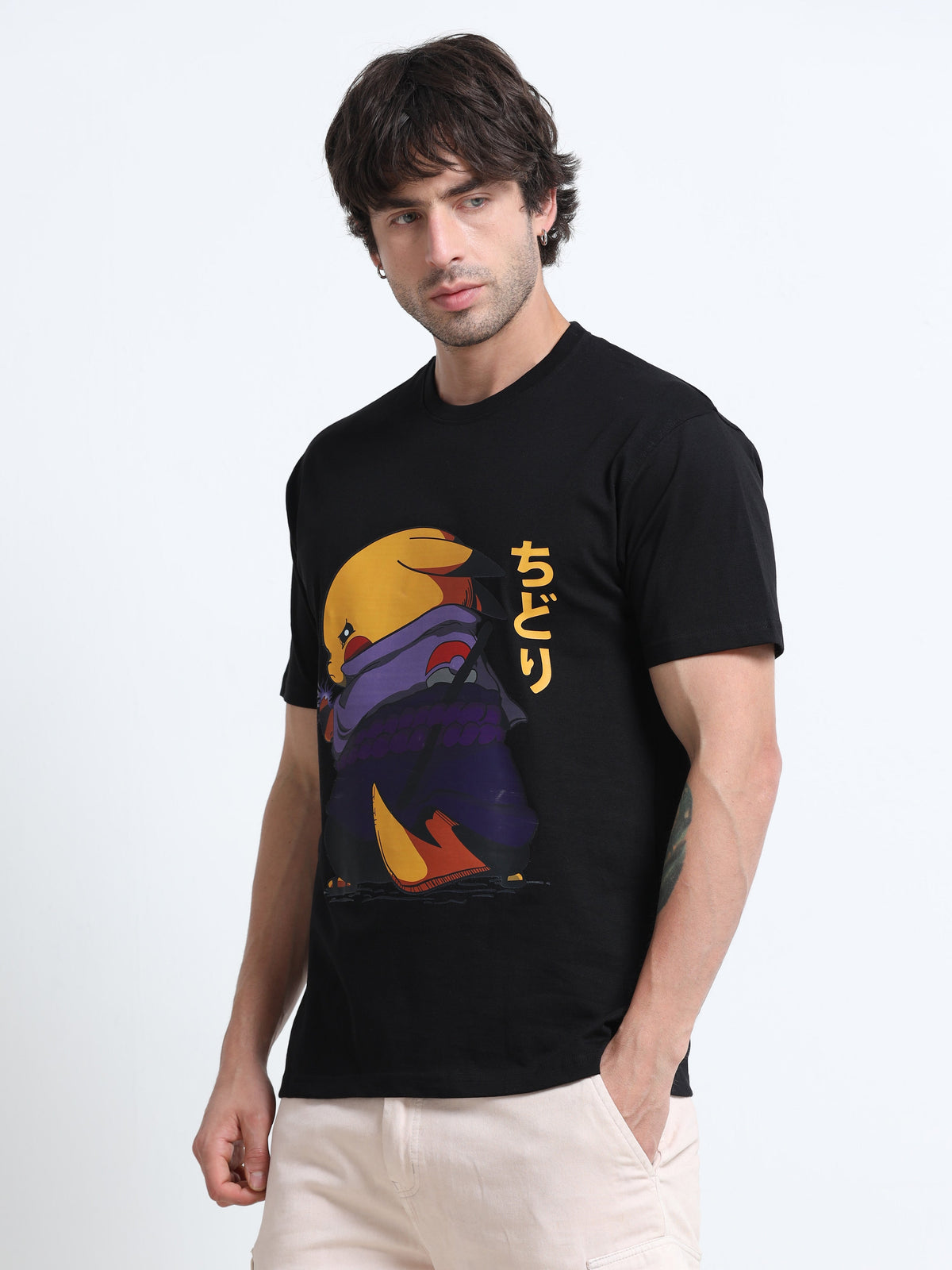 Black Round Neck T-Shirt - 100% Cotton Bio Wash