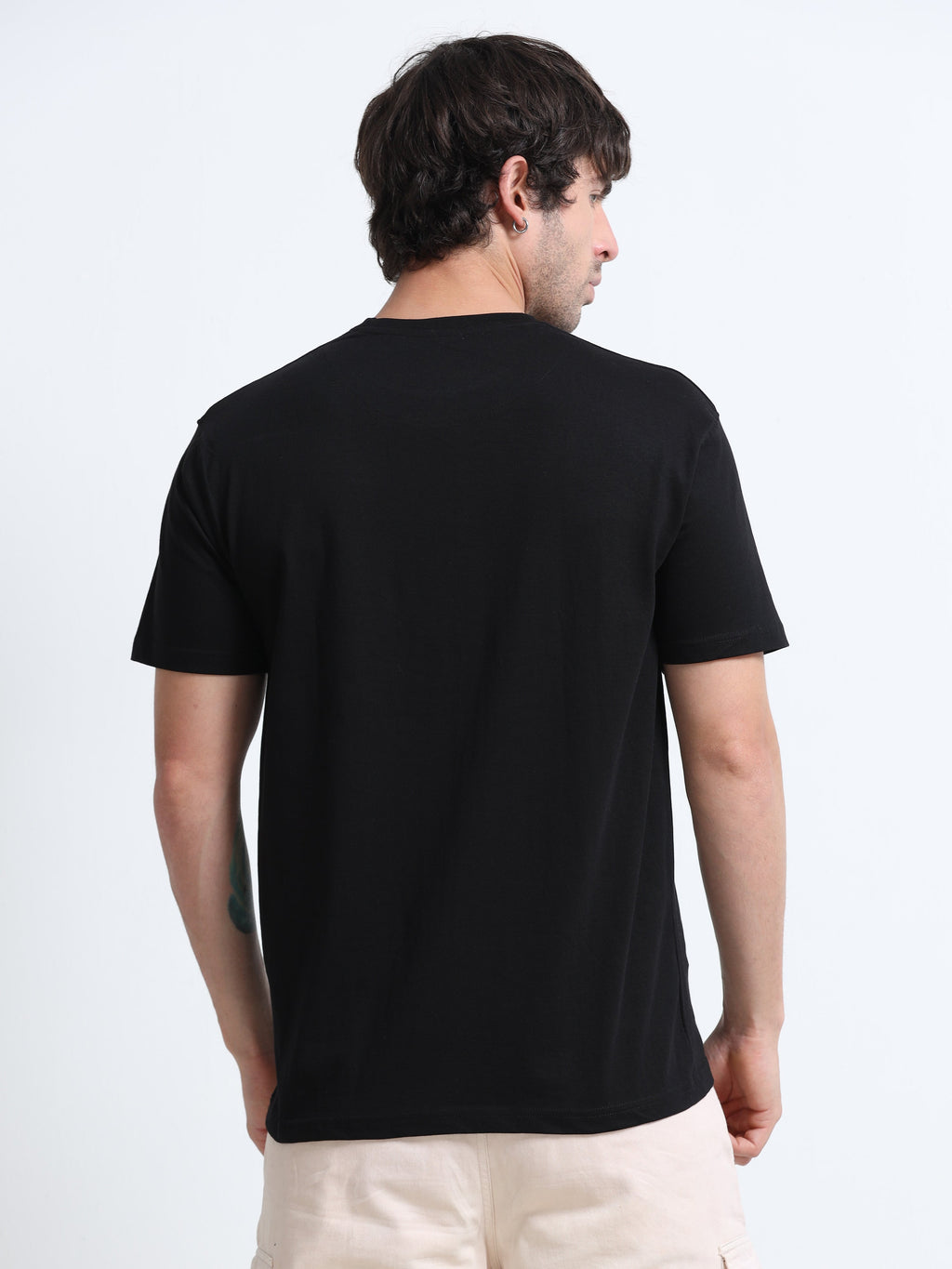 Black Round Neck T-Shirt - 100% Cotton Bio Wash