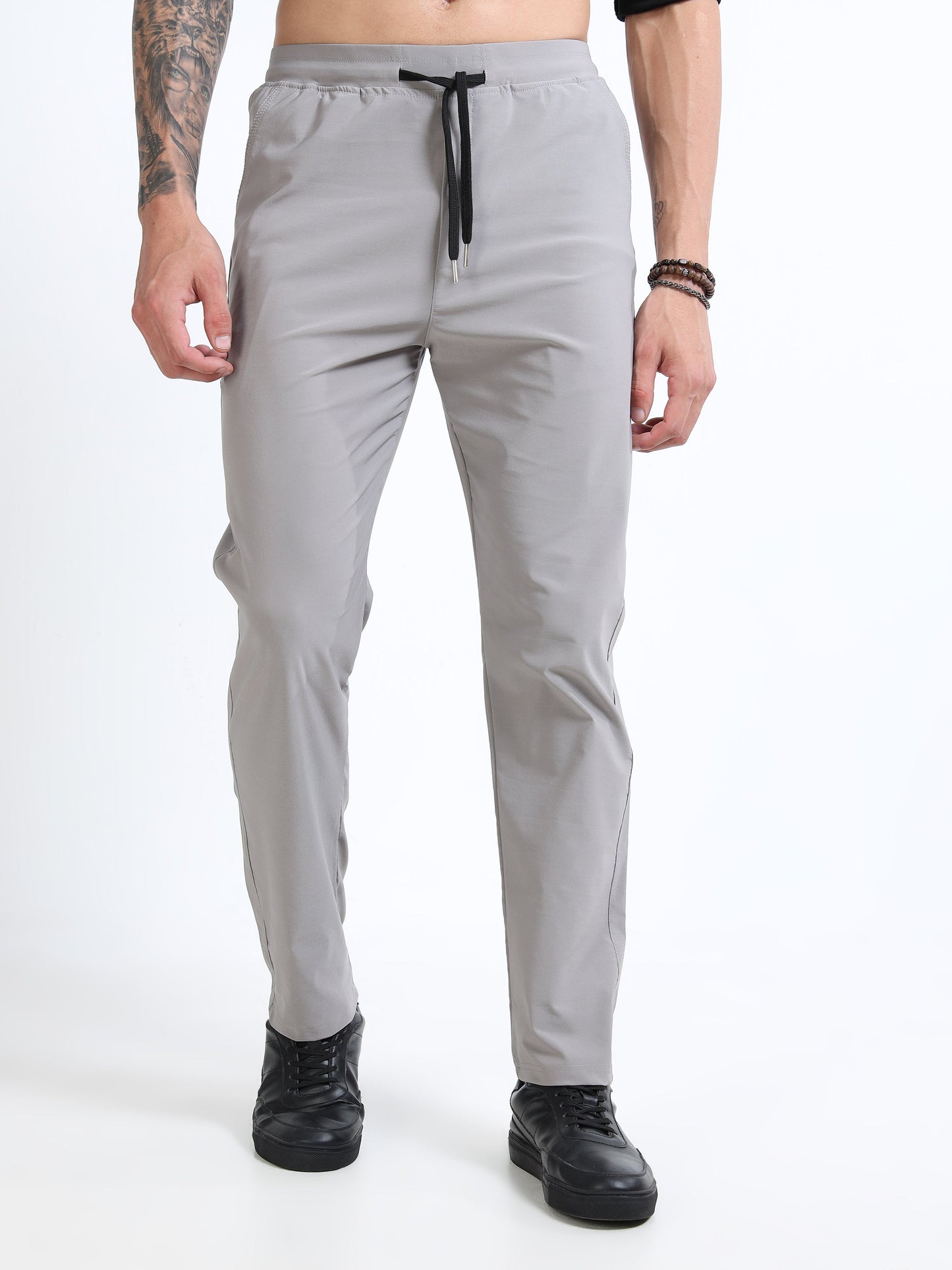 Men’s Grey Slim Fit Joggers with Adjustable Drawstring Waist & Side Pockets