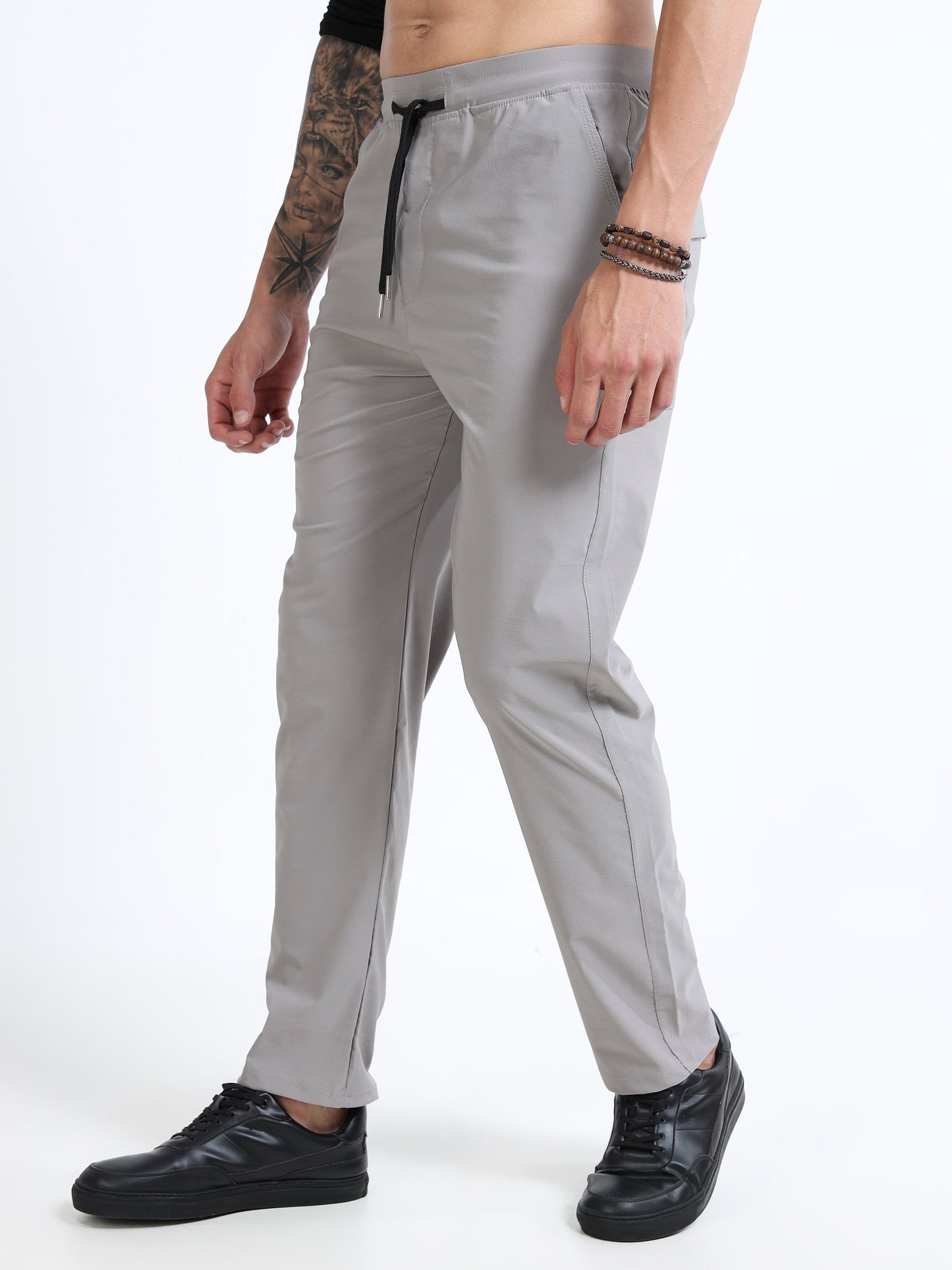 Men’s Grey Slim Fit Joggers with Adjustable Drawstring Waist & Side Pockets