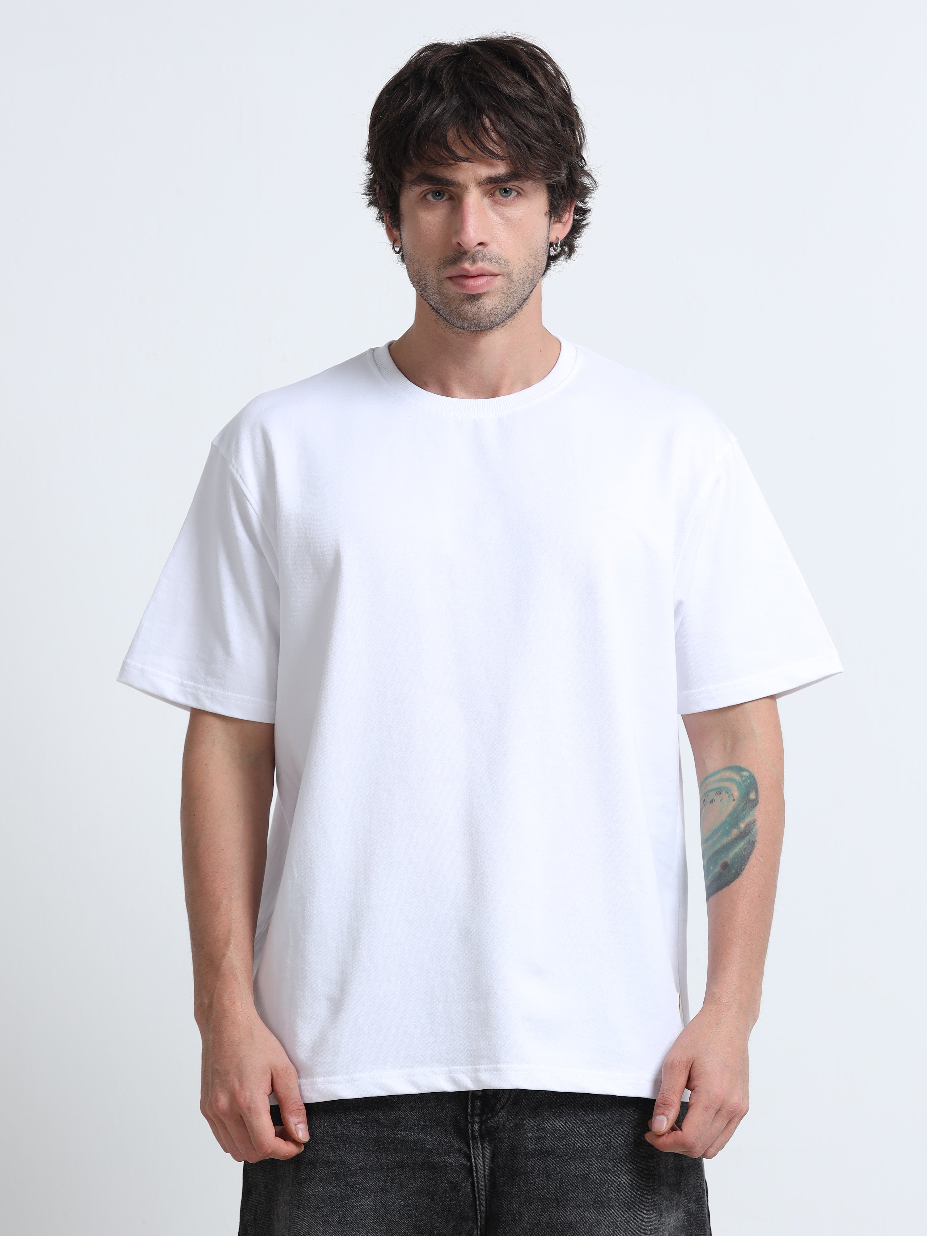 White Oversized T-Shirt - 100% Cotton Bio Wash Terry