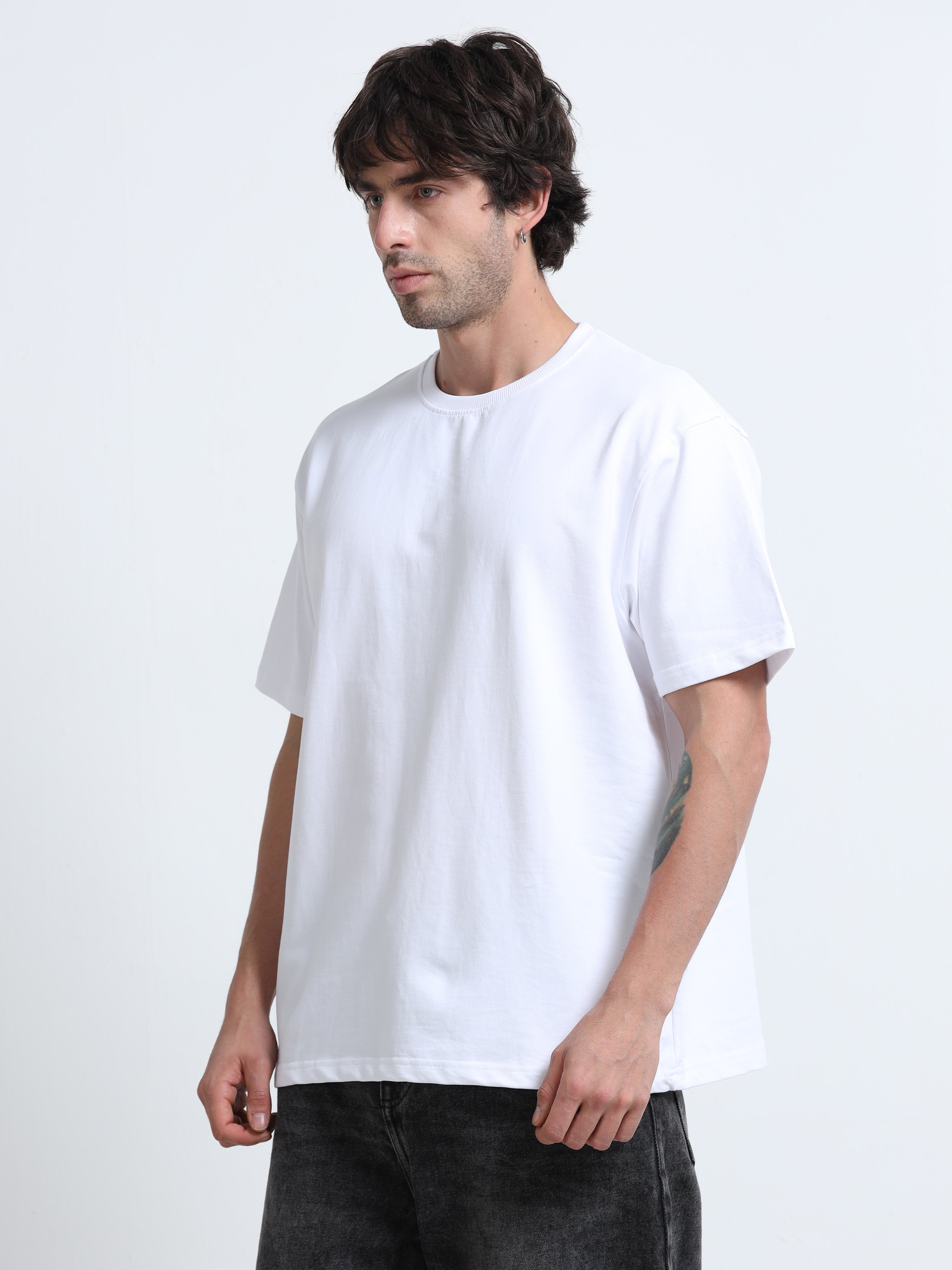 White Oversized T-Shirt - 100% Cotton Bio Wash Terry