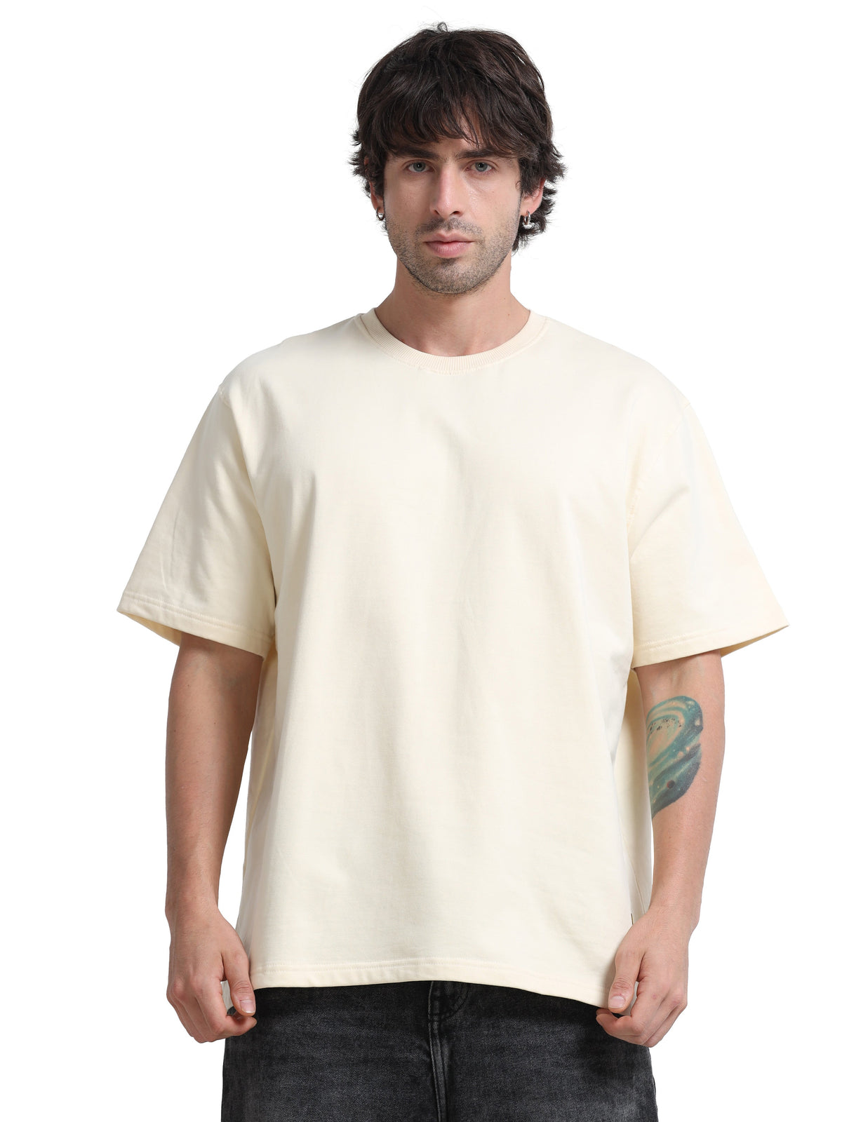 Cream Oversized T-Shirt - 100% Cotton Bio Wash Terry