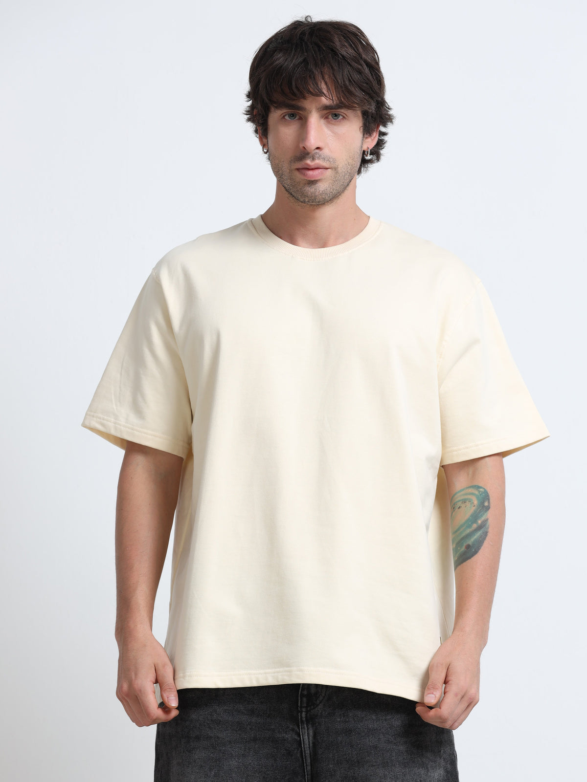 Cream Oversized T-Shirt - 100% Cotton Bio Wash Terry