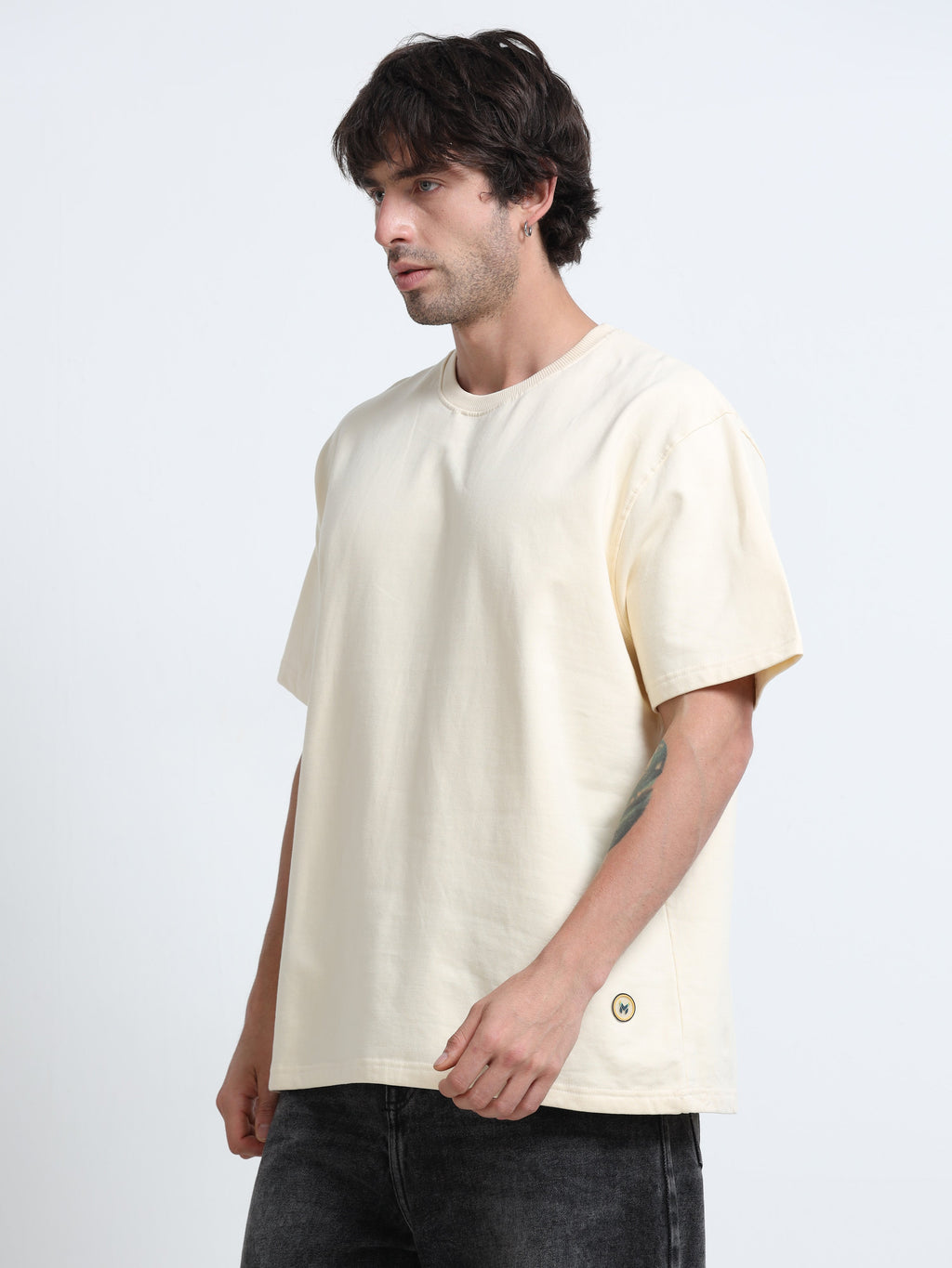 Cream Oversized T-Shirt - 100% Cotton Bio Wash Terry