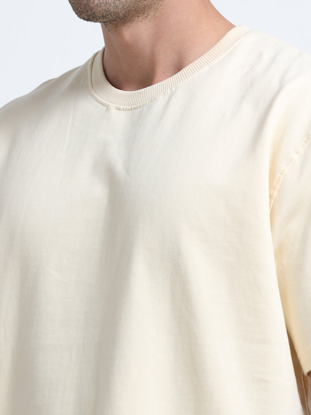 Cream Oversized T-Shirt - 100% Cotton Bio Wash Terry