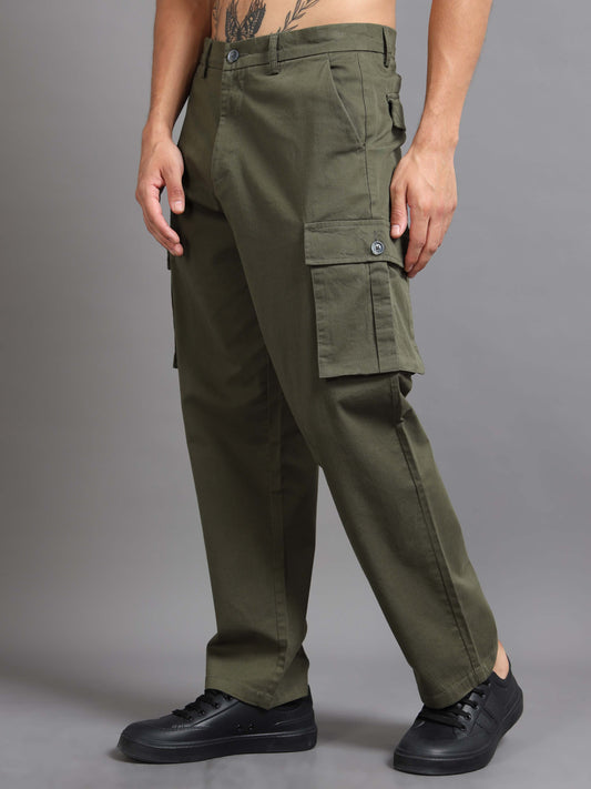 Finest Twill Baggy Fit Cargo In Olive
