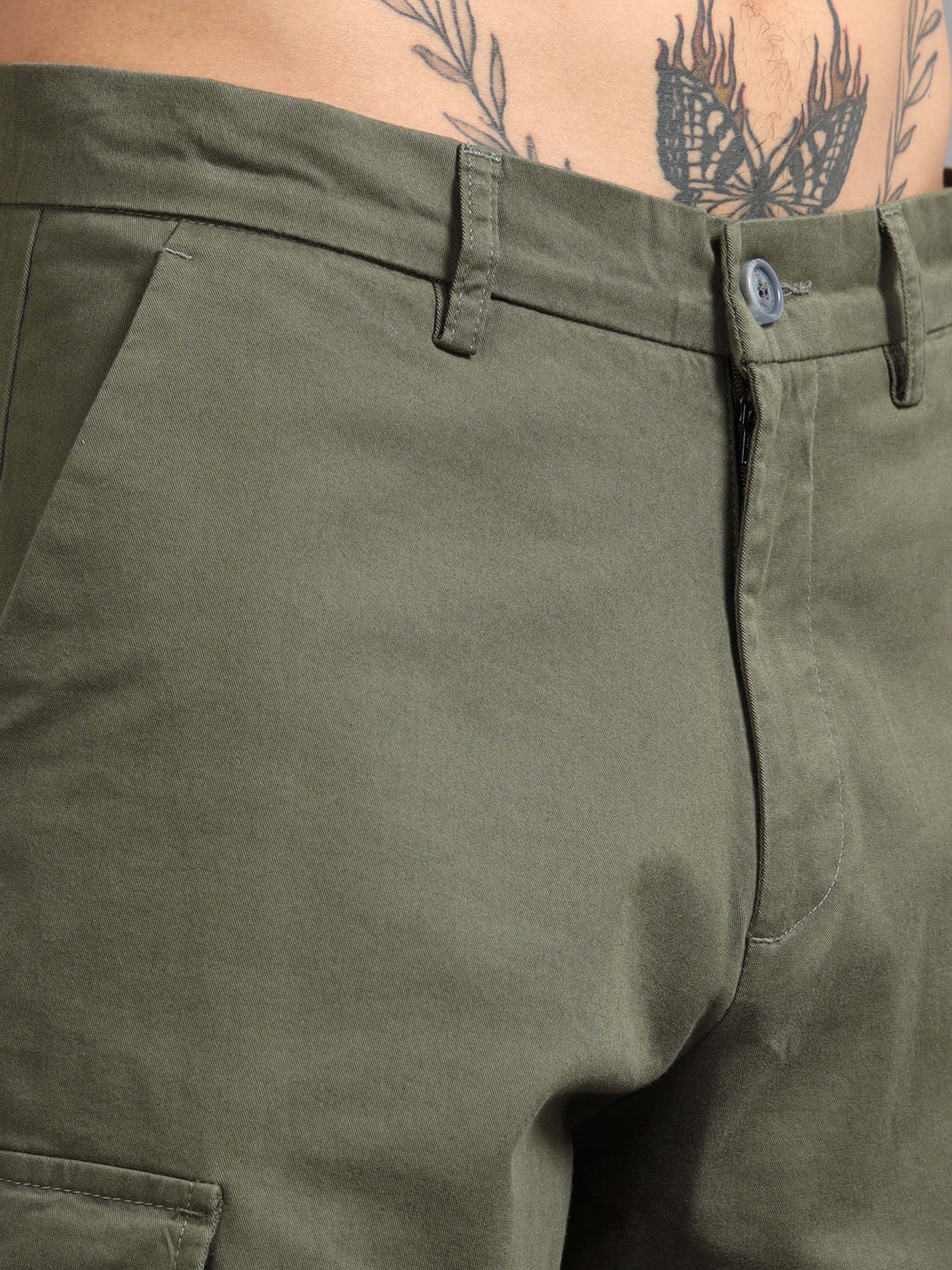 Finest Twill Baggy Fit Cargo In Olive