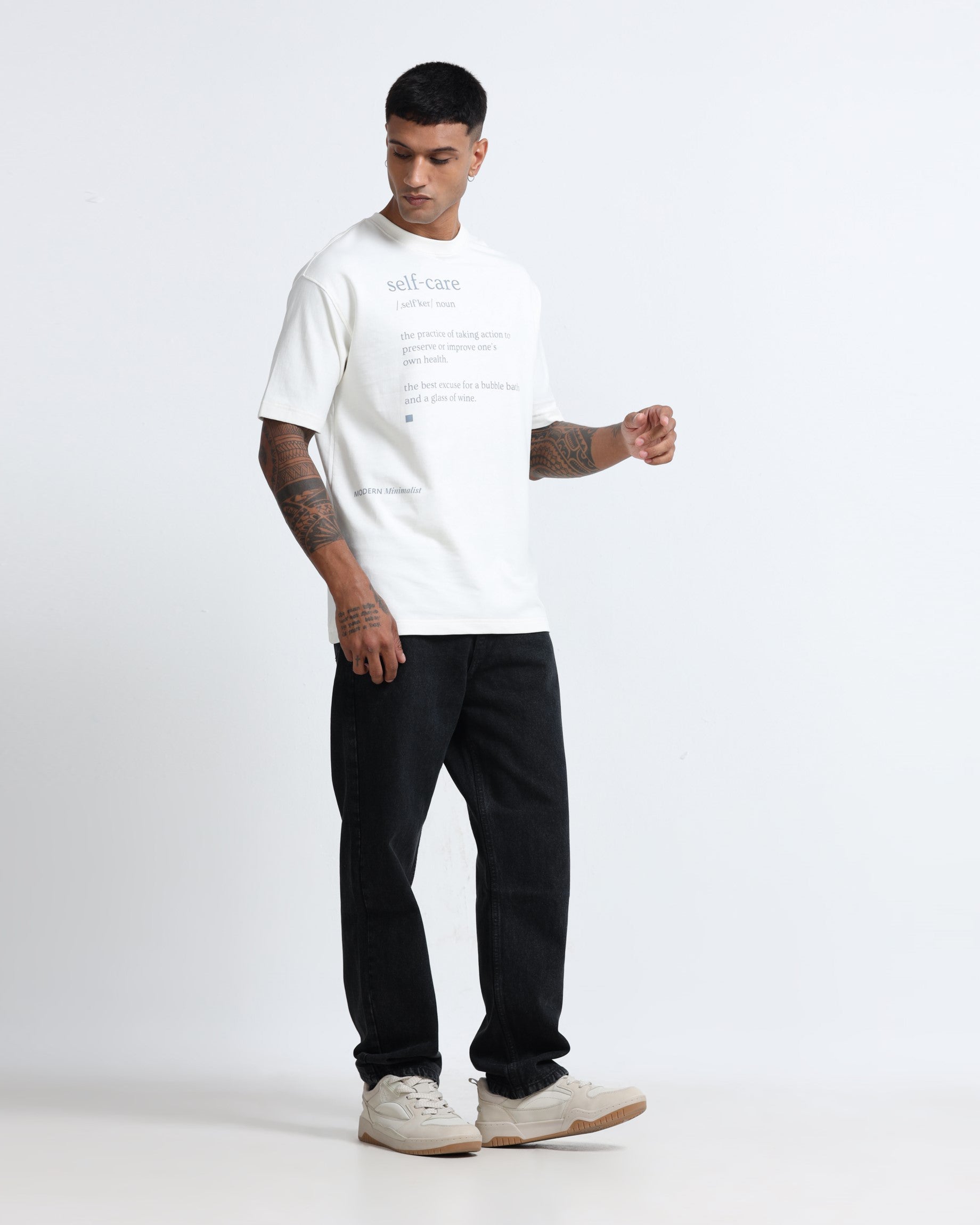 SELF CARE OFF WHITE TEE - Relaxed Fit